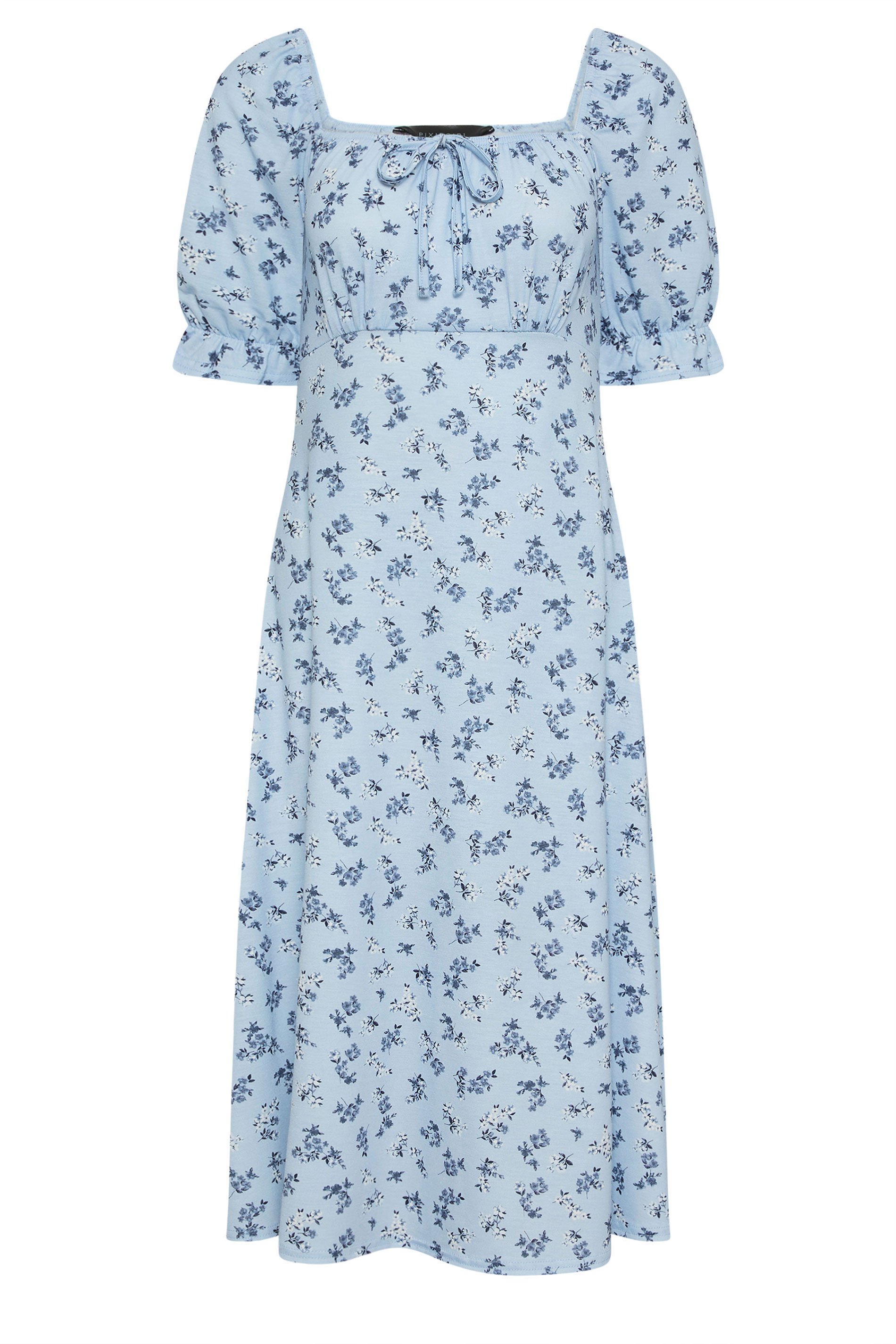 PixieGirl Petite Women's Blue Ditsy Floral Tie Front Midi Dress | PixieGirl 5