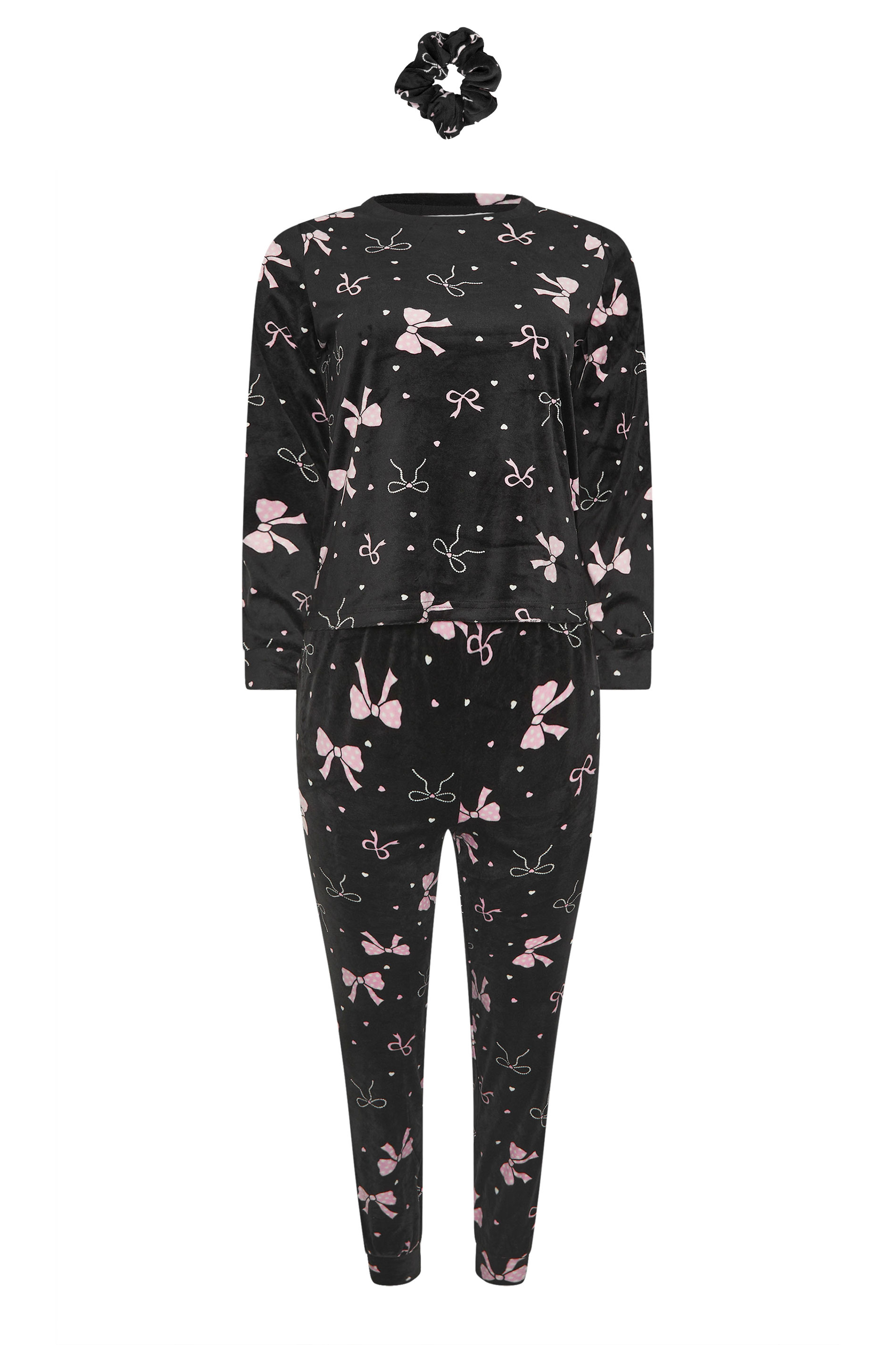 PixieGirl Petite Women's Black Bow Fleece Pyjama & Scrunchie Set | PixieGirl 6
