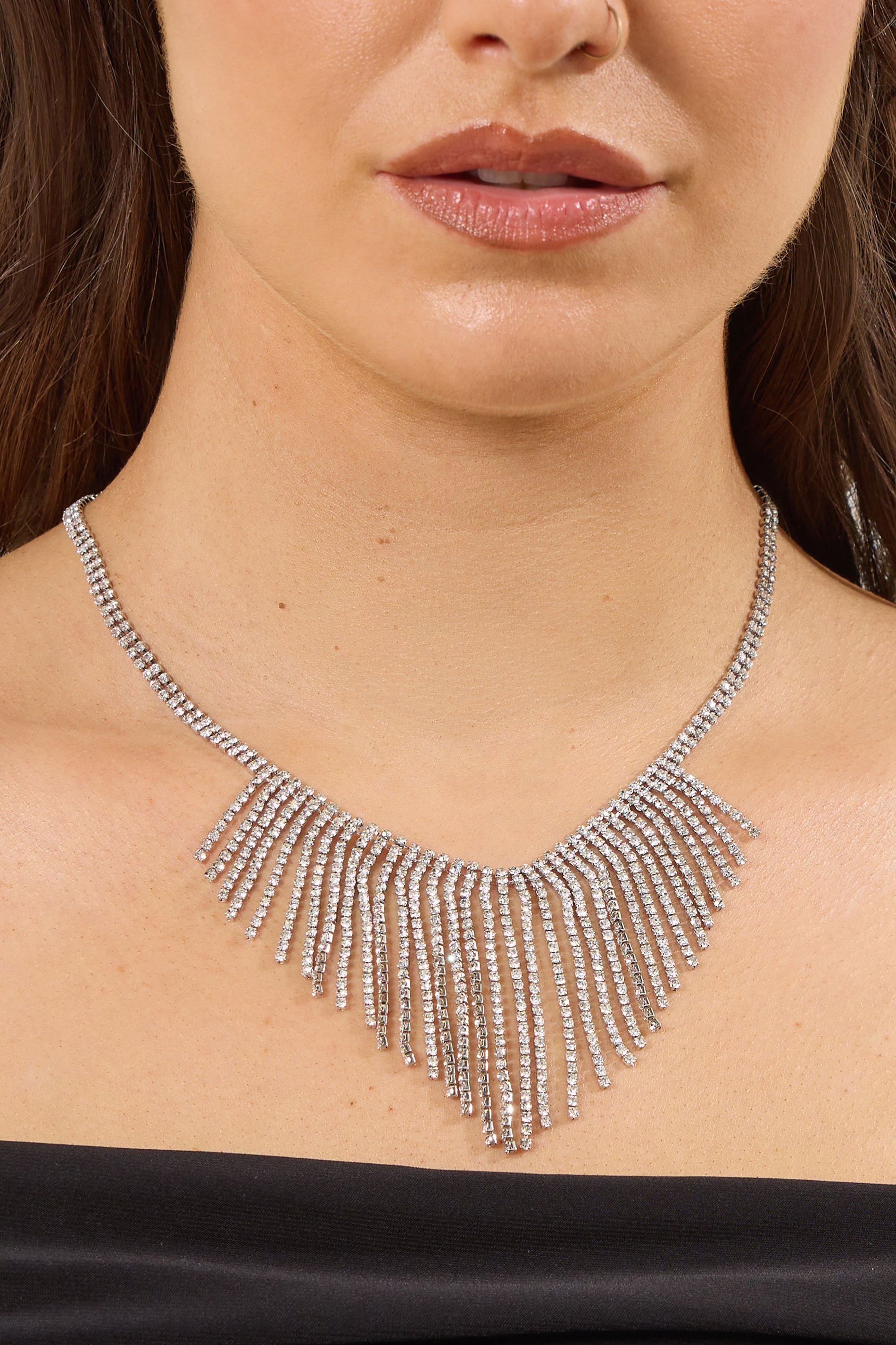 Silver Tone Diamante Statement Choker Necklace | Yours Clothing 1