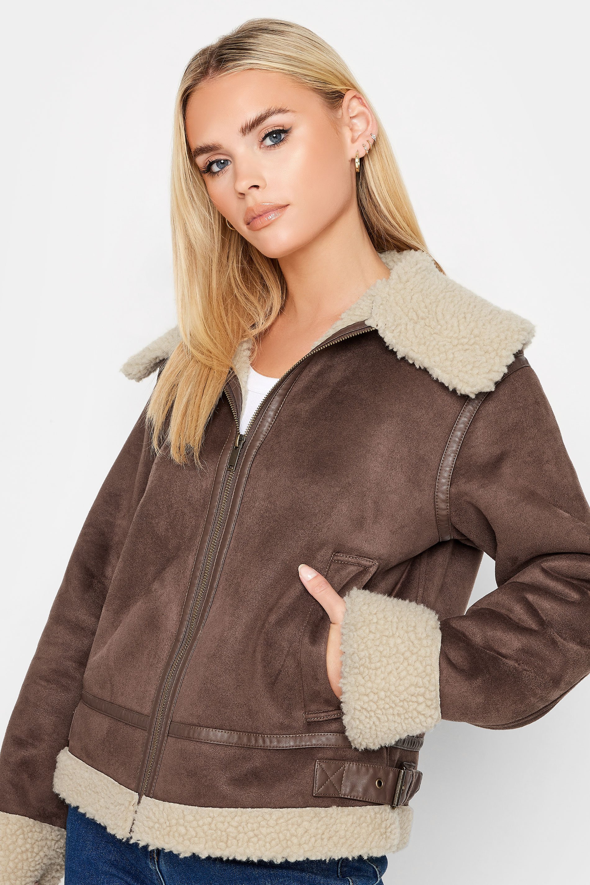 PixieGirl Petite Womans Brown Aviator Jacket | PixieGirl 5