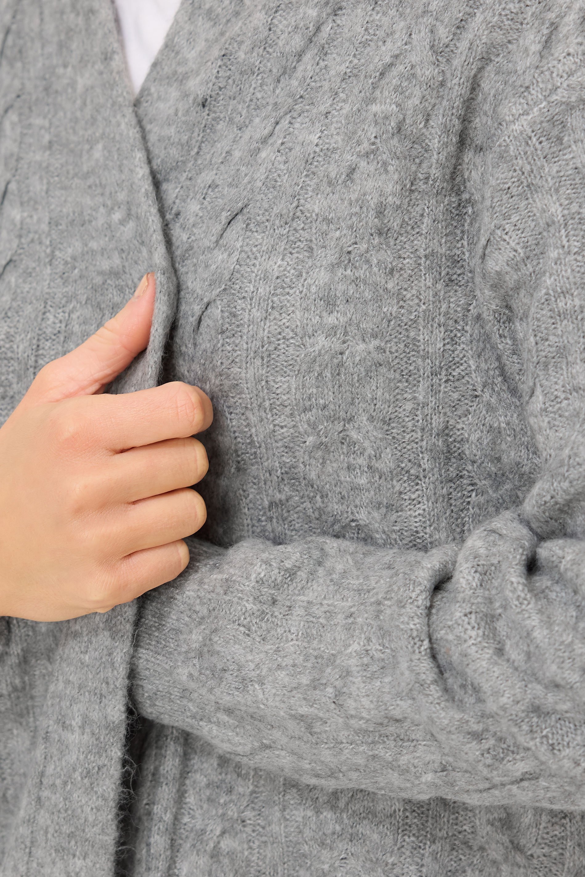 PixieGirl Petite Women's Grey Cable Knit Belted Midi Cardigan | PixieGirl 4