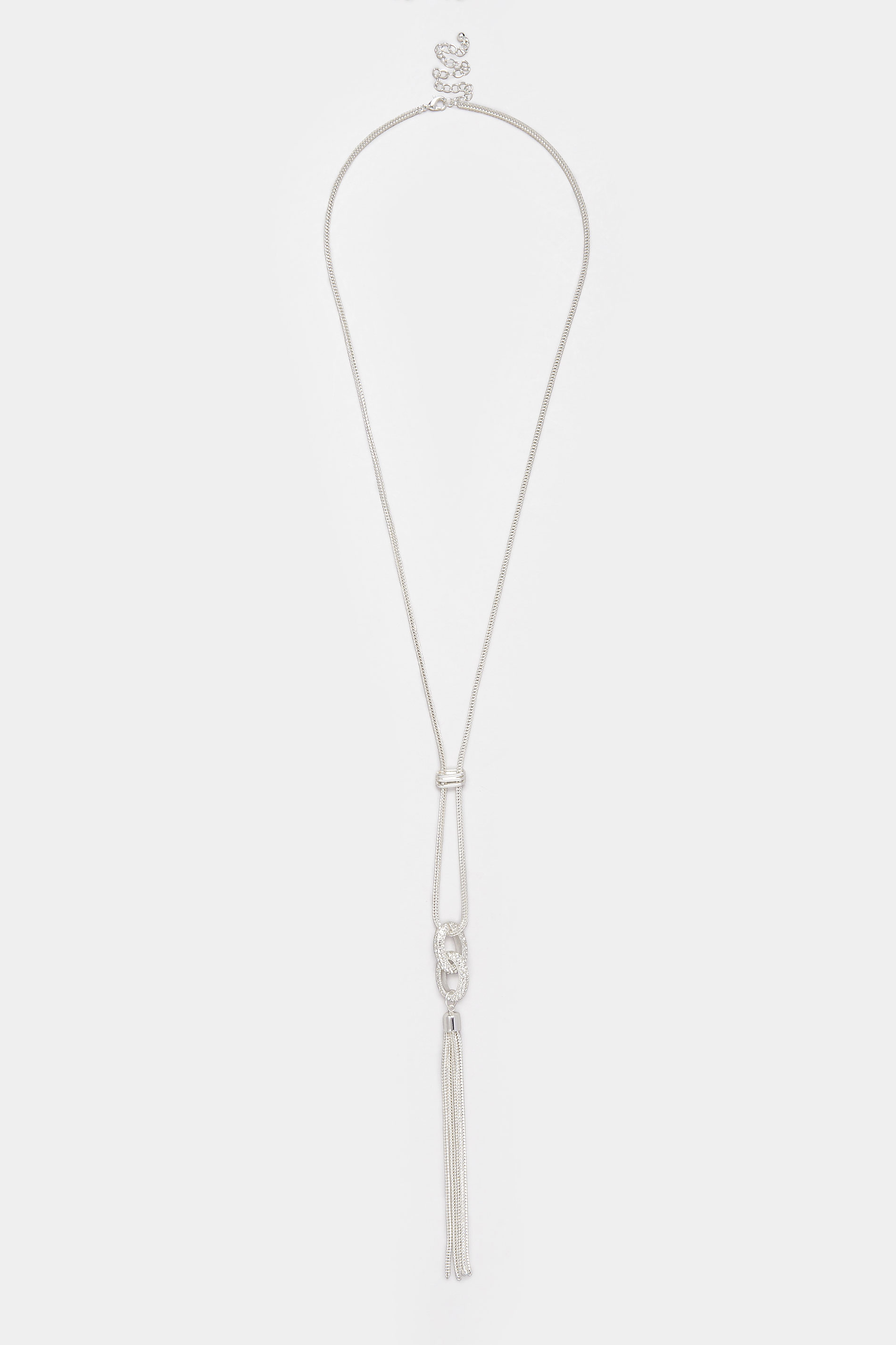 Silver Tone Diamante Link Long Necklace | Yours Clothing 2