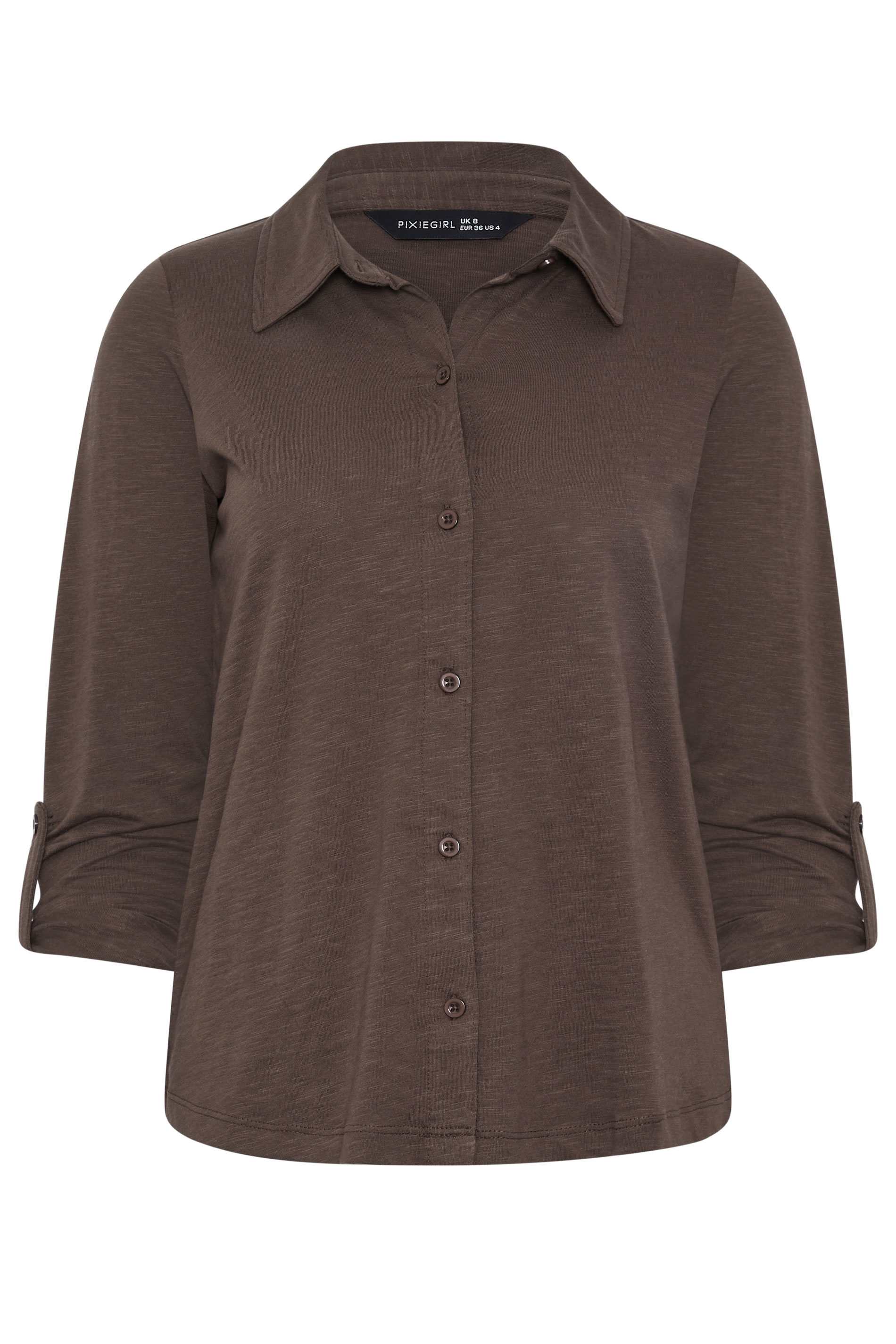 PixieGirl Petite Women's Chocolate Brown Button Cotton Shirt | PixieGirl 5