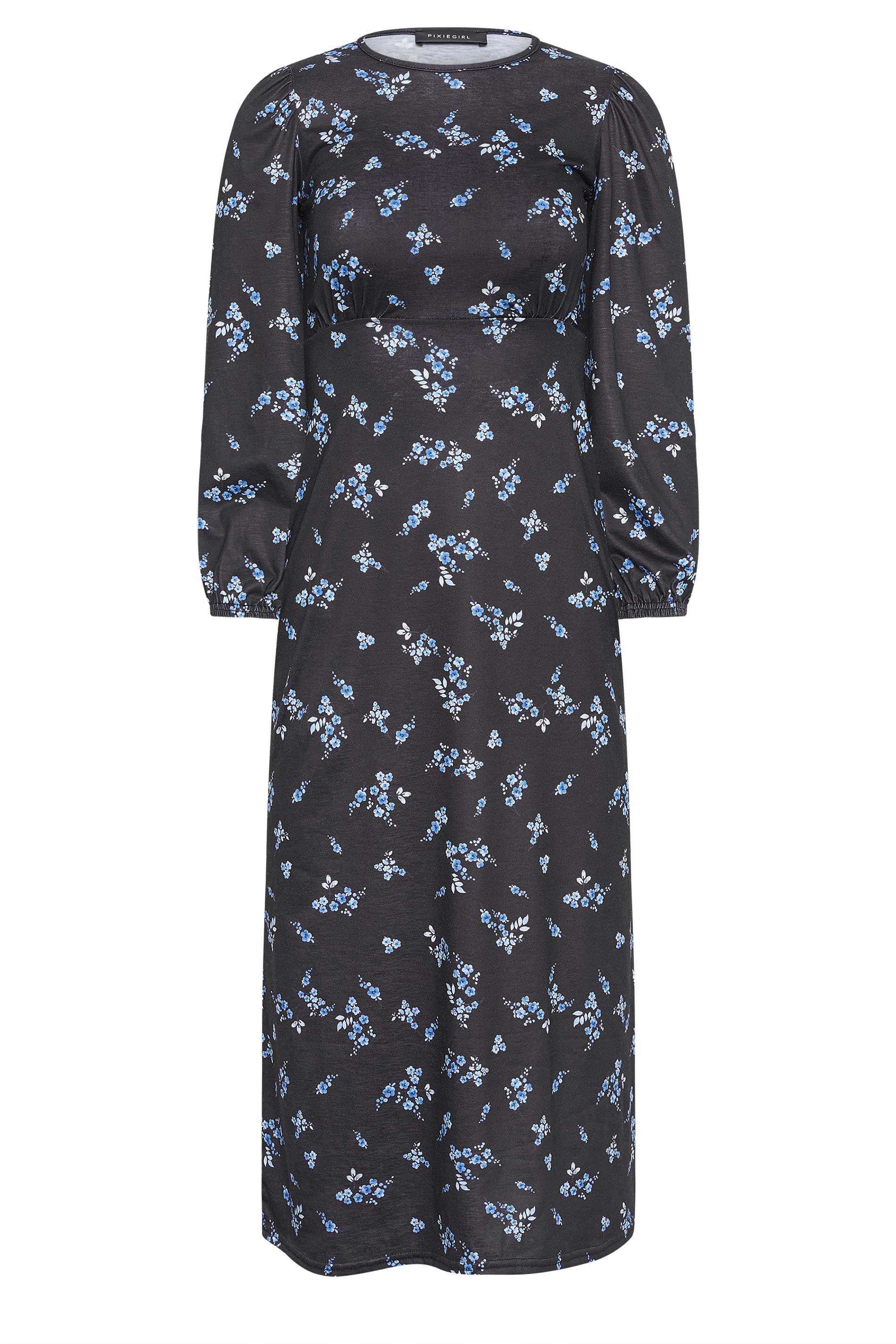 PixieGirl Petite Womens Navy Blue Ditsy Print Midaxi Dress | PixieGirl  5