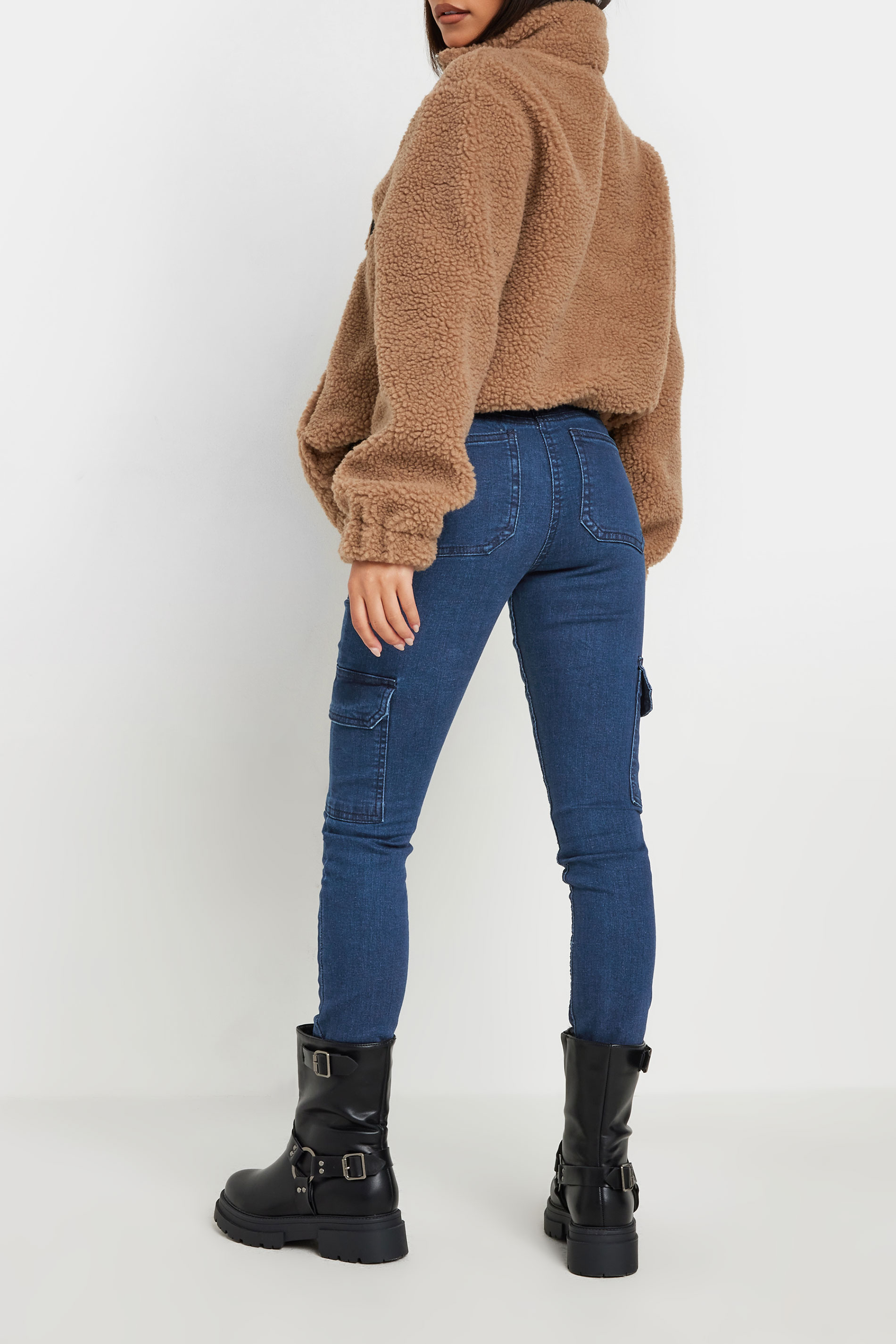 PixieGirl Petite Womens Blue Pocket Detail Cargo Skinny Jeans | PixieGirl 3