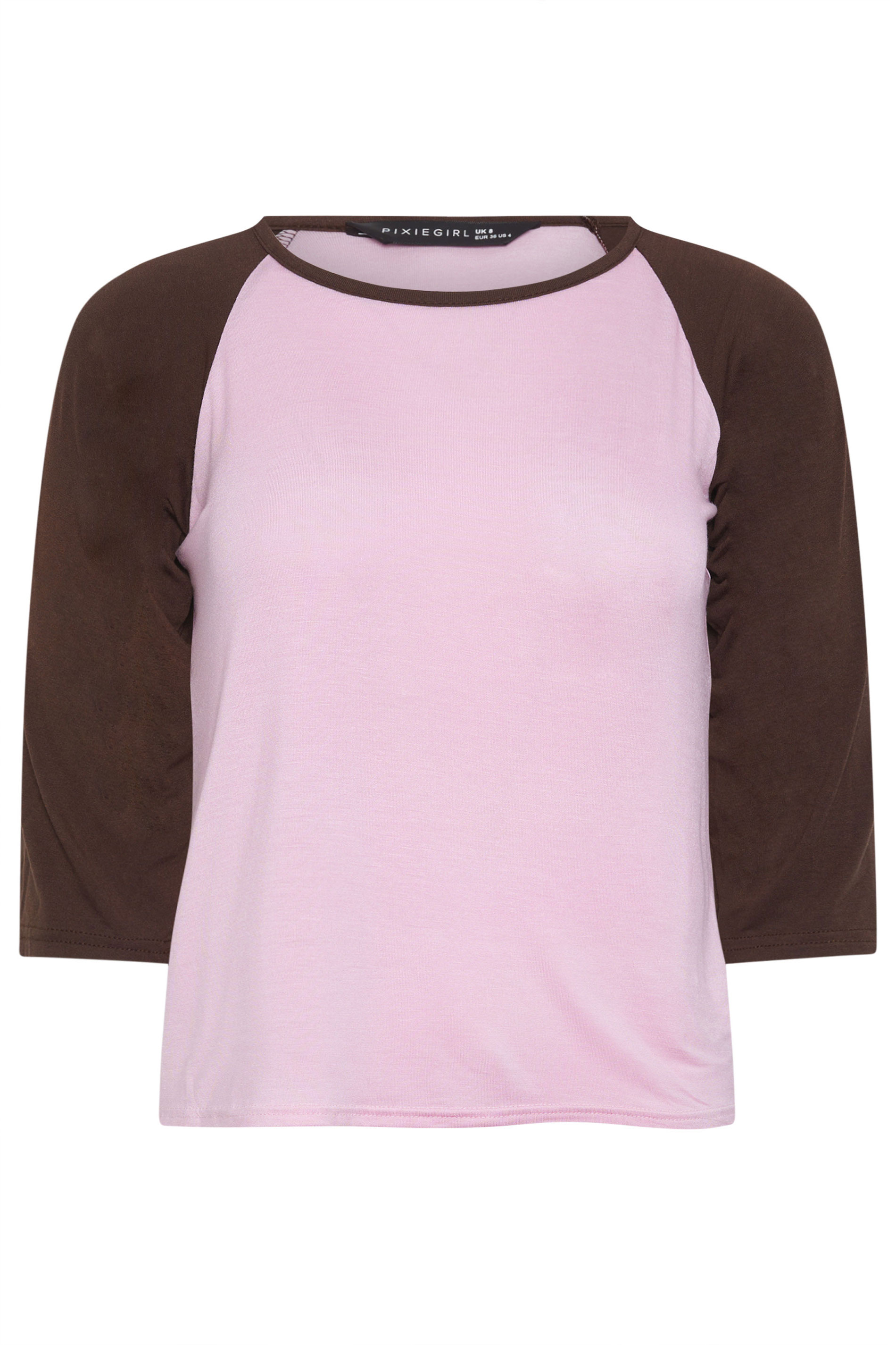 PixieGirl Petite Women's Pink & Brown Contrast Sleeve T-Shirt | PixieGirl 5