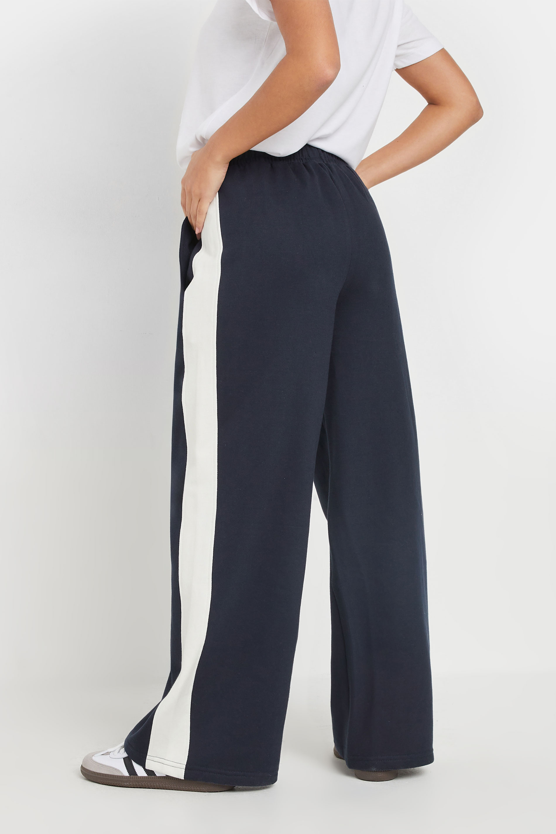 PixieGirl Petite Women's Navy Blue Side Striped Wide Leg Jogger | PixieGirl 4