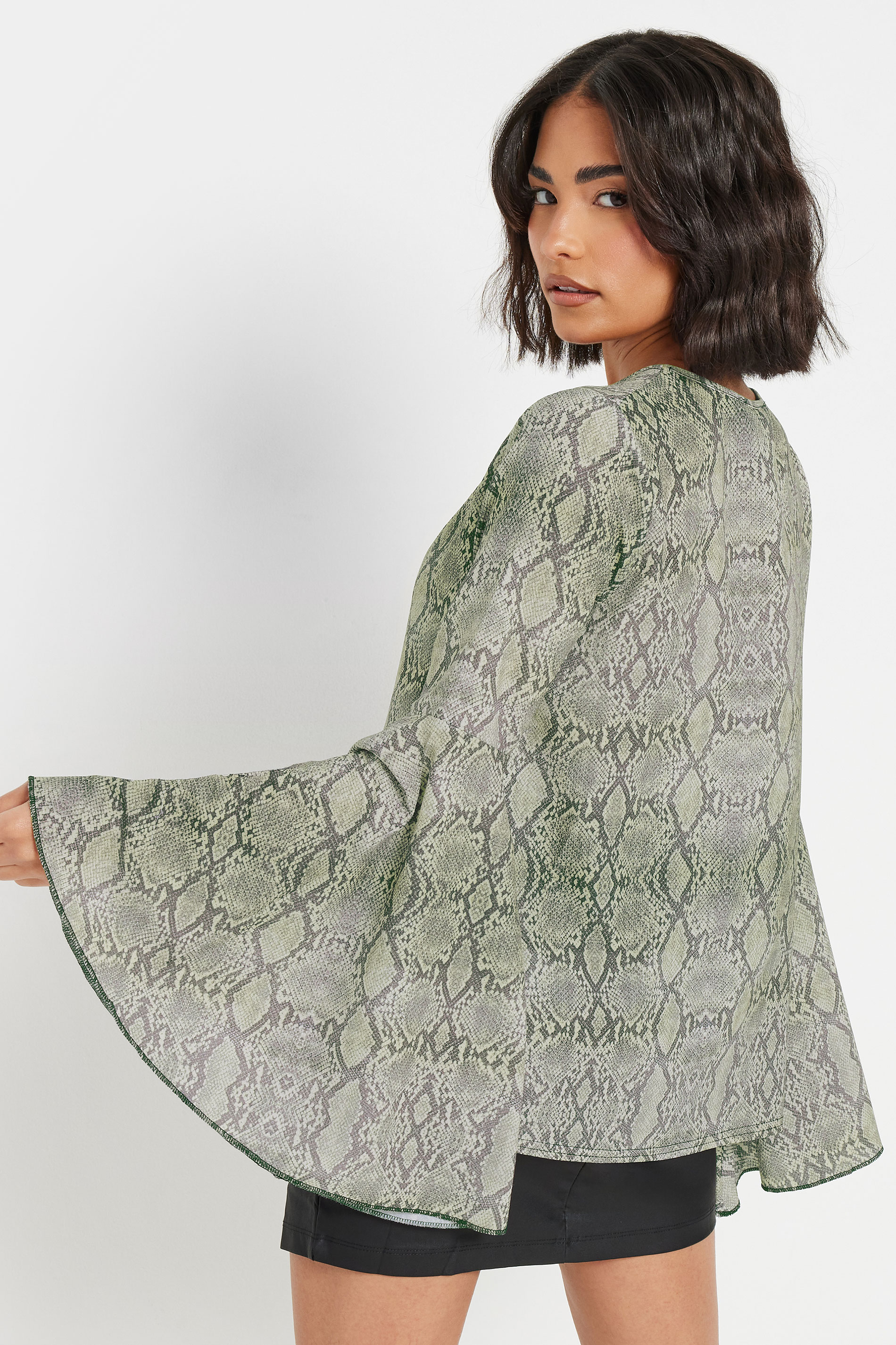 PixieGirl Petite Women's Grey Woven Snake Print Bell Sleeve Top | PixieGirl 3