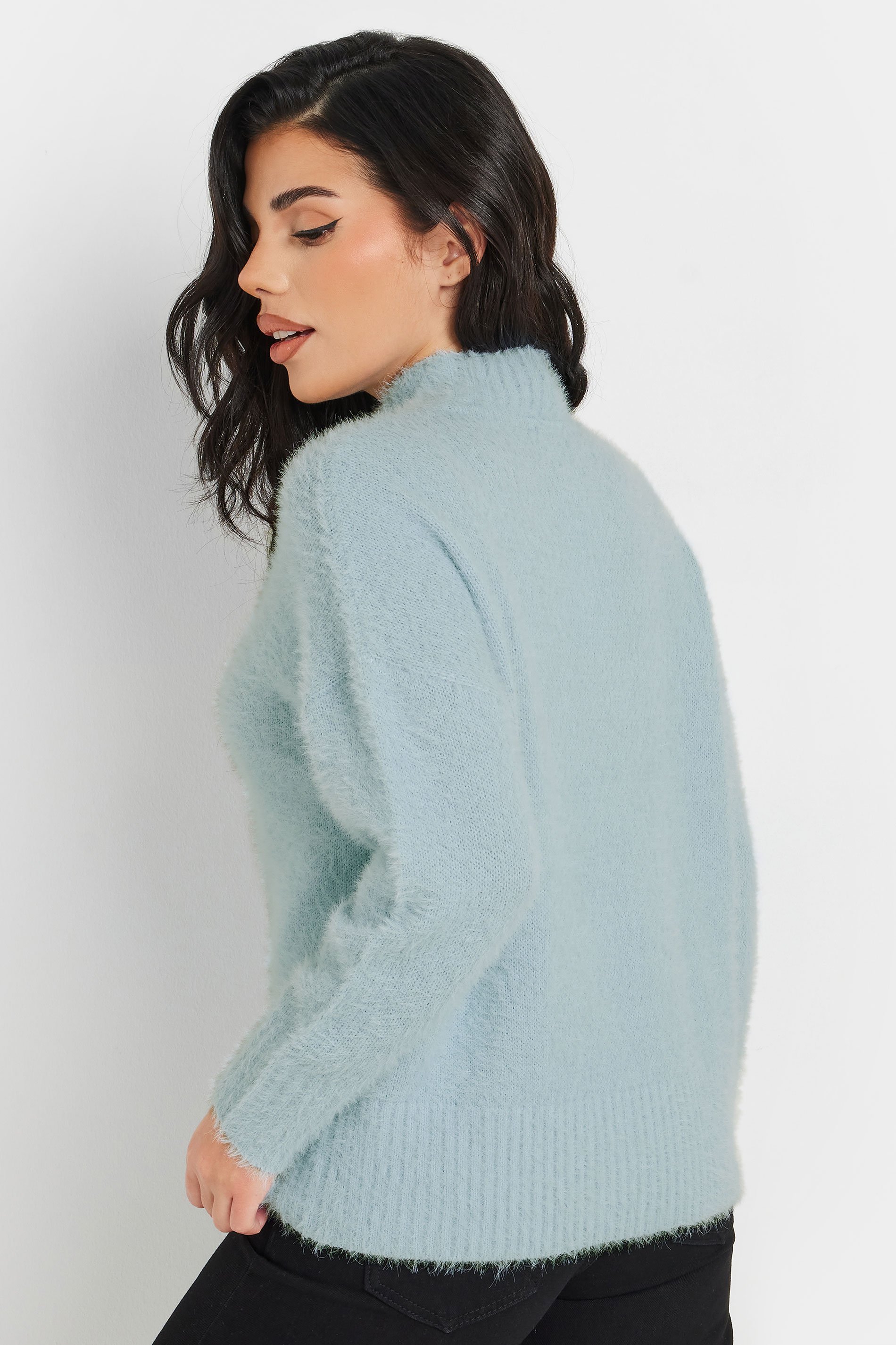 PixieGirl Petite Women's Blue Fluffy Knitted High Neck Jumper | PixieGirl 4