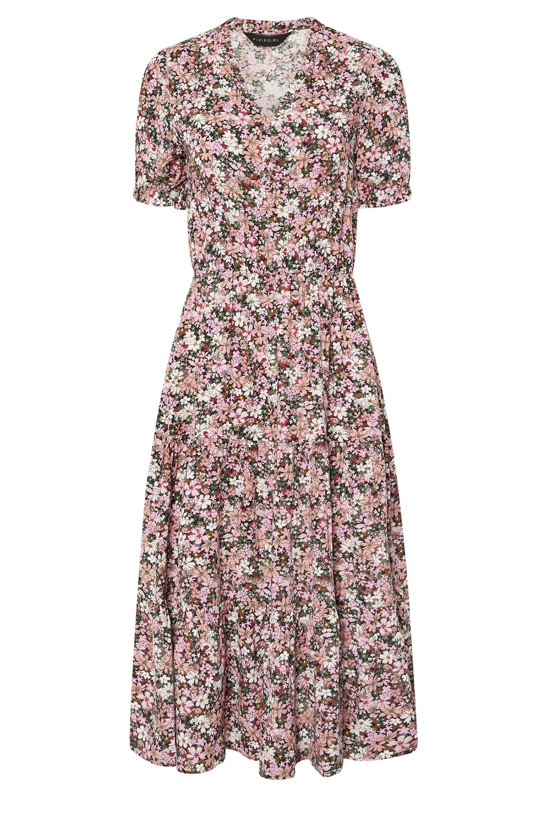 PixieGirl Petite Women's Pink Ditsy Floral Smock Dress | PixieGirl 6