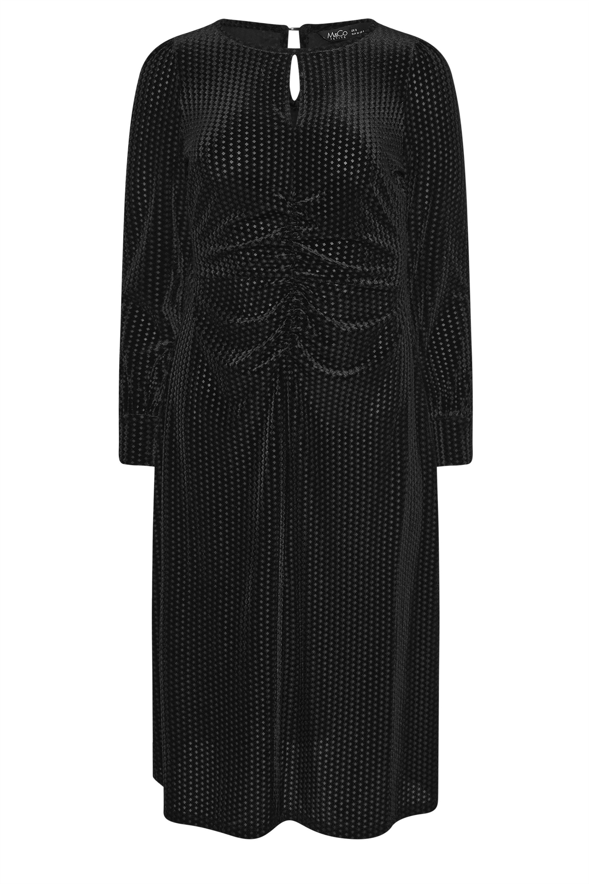M&Co Petite Black Ruched Front Velvet Dress | M&Co 5