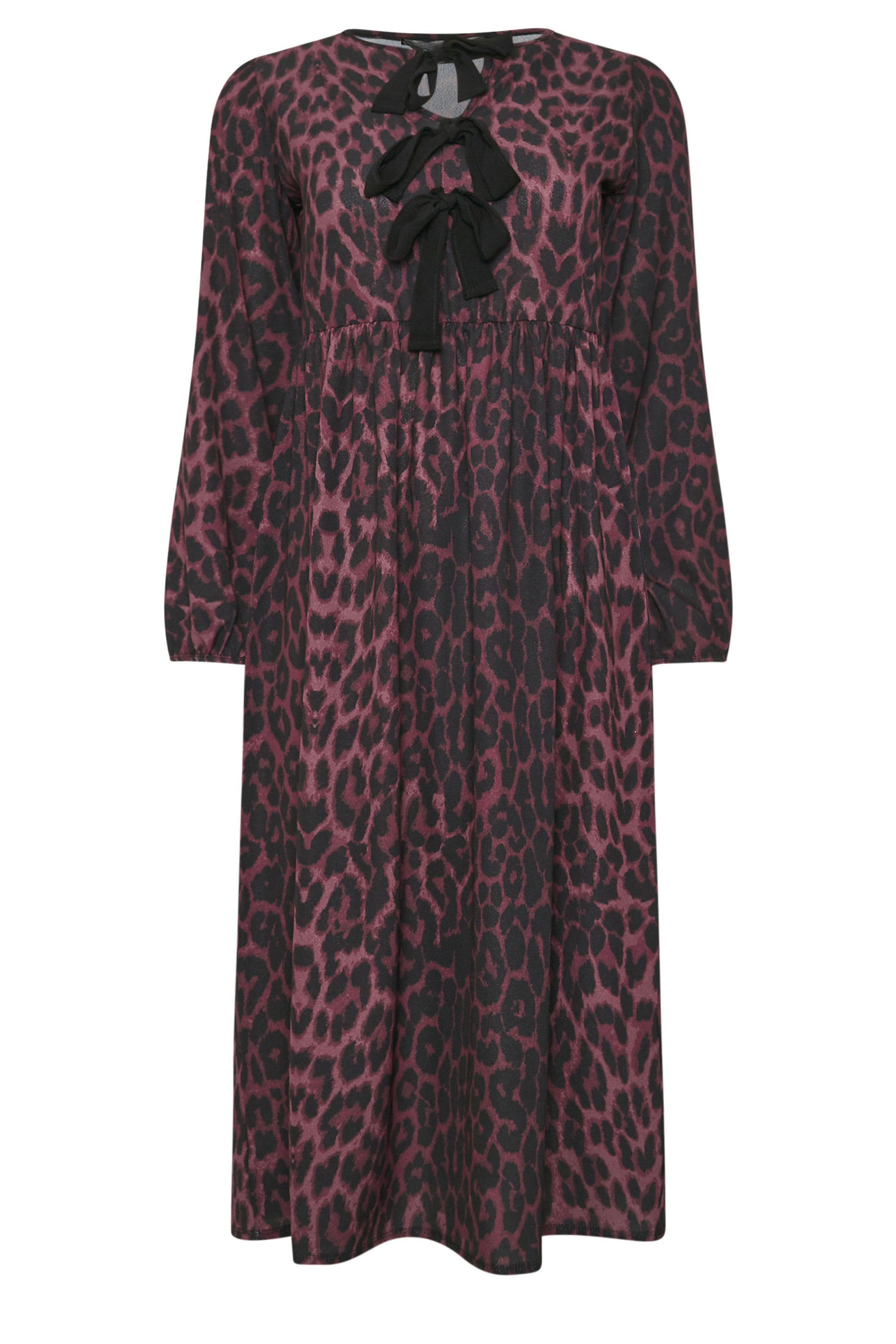 PixieGirl Petite Women's Burgundy Red Leopard Print Tie Bow Dress | PixieGirl 5