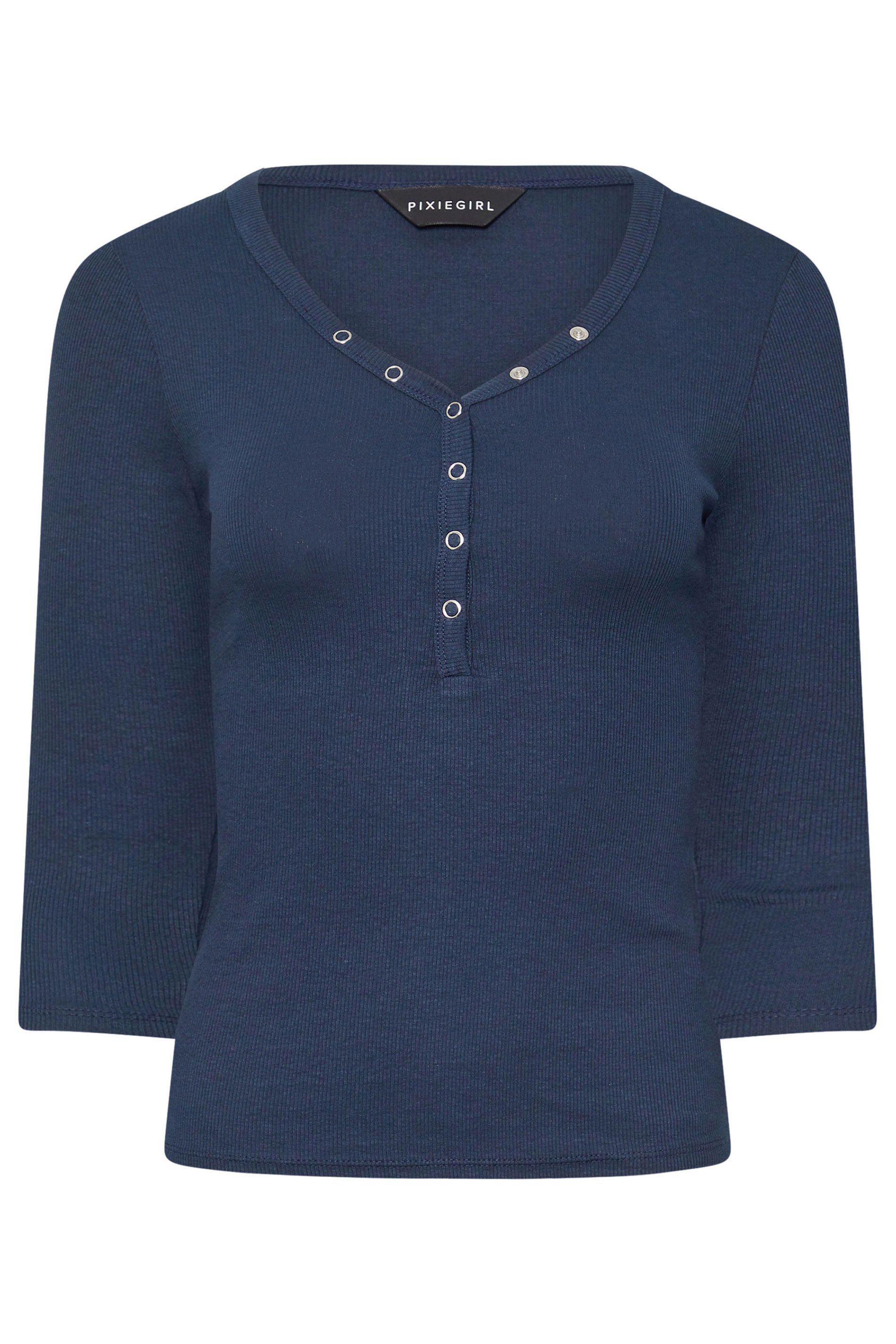 PixieGirl Petite Women's 2 PACK Navy Blue & Burgundy Red Button Henley Tops | PixieGirl 9