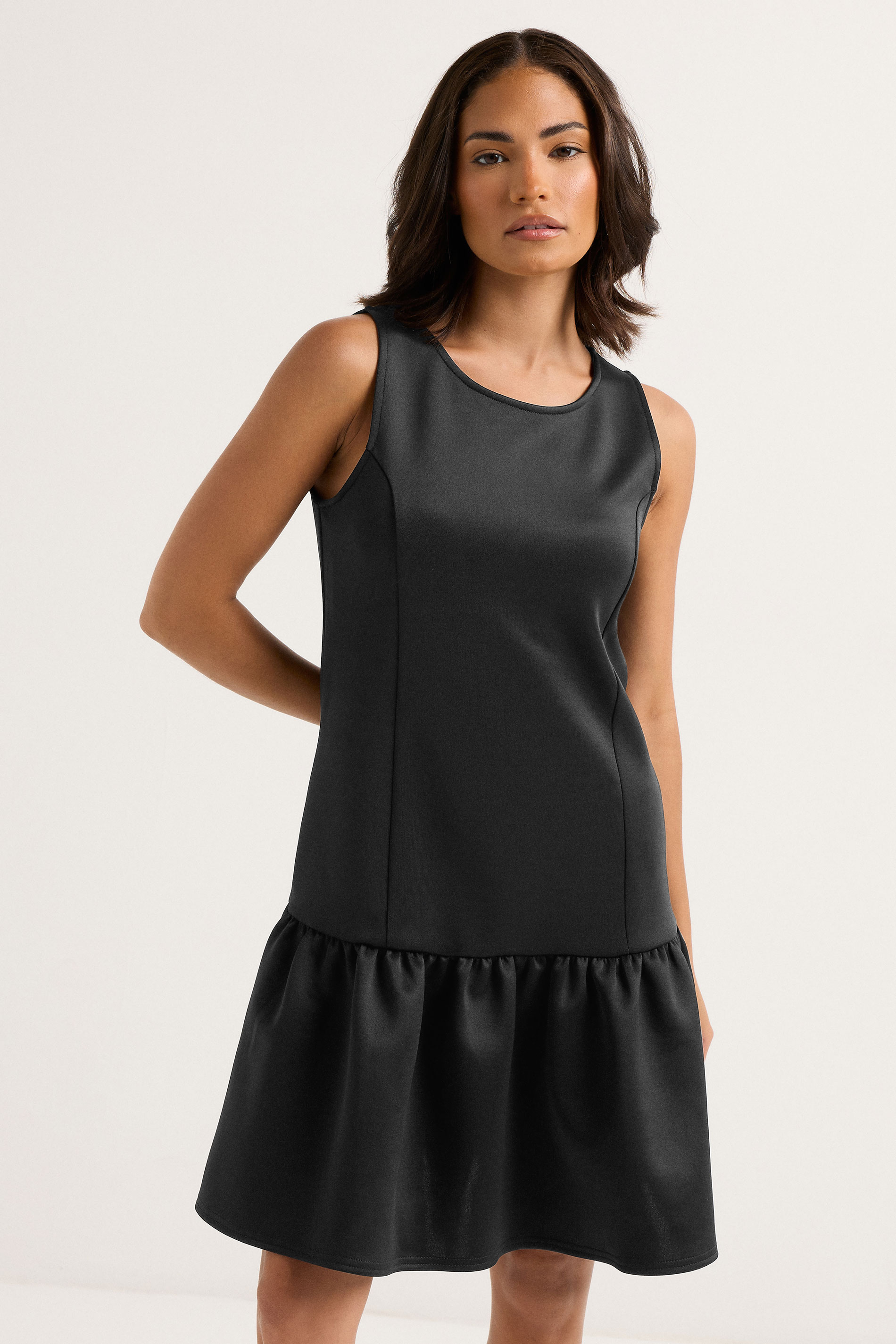 PixieGirl Petite Women's Black Scuba Drop Waist Mini Dress | PixieGirl 1