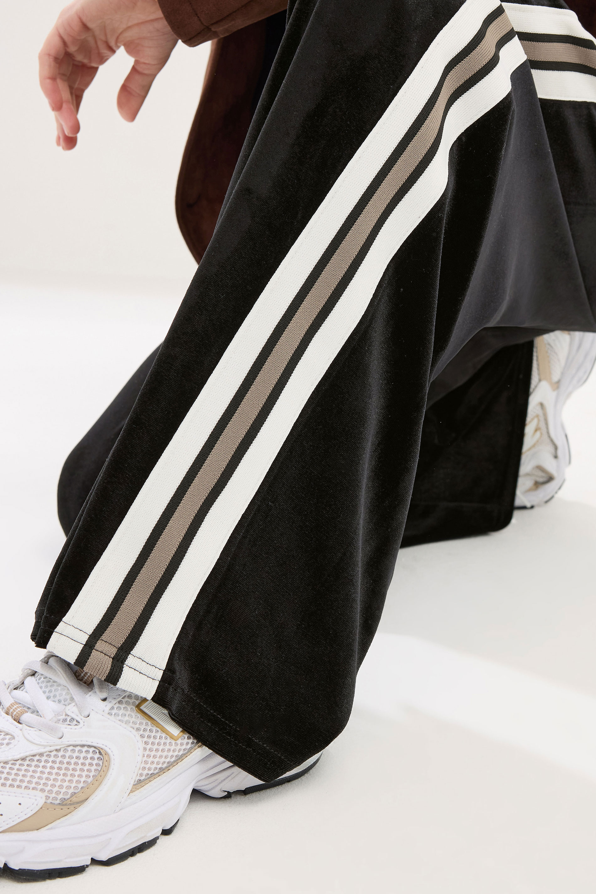 PixieGirl Petite Womens Black Velour Side Stripe Trousers | PixieGirl 4
