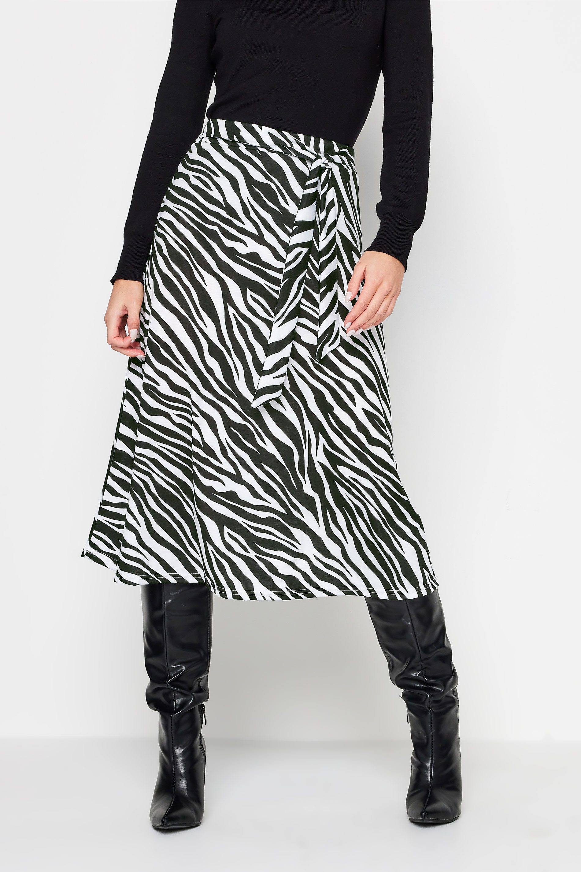 PixieGirl Black Zebra Print Tie Up Midi Skirt | PixieGirl 2