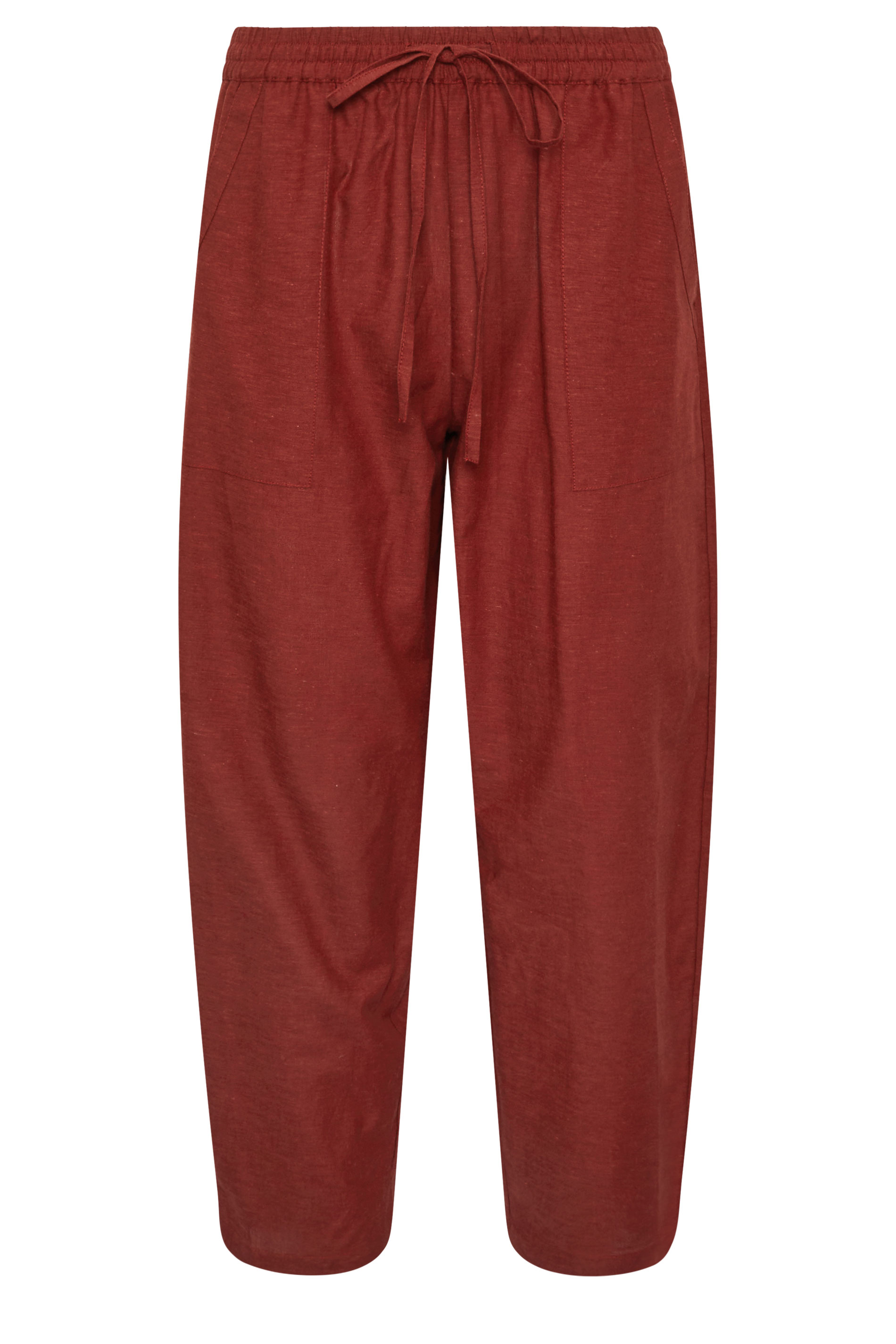 PixieGirl Petite Women's Brick Red Linen Barrel Trousers | PixieGirl 5