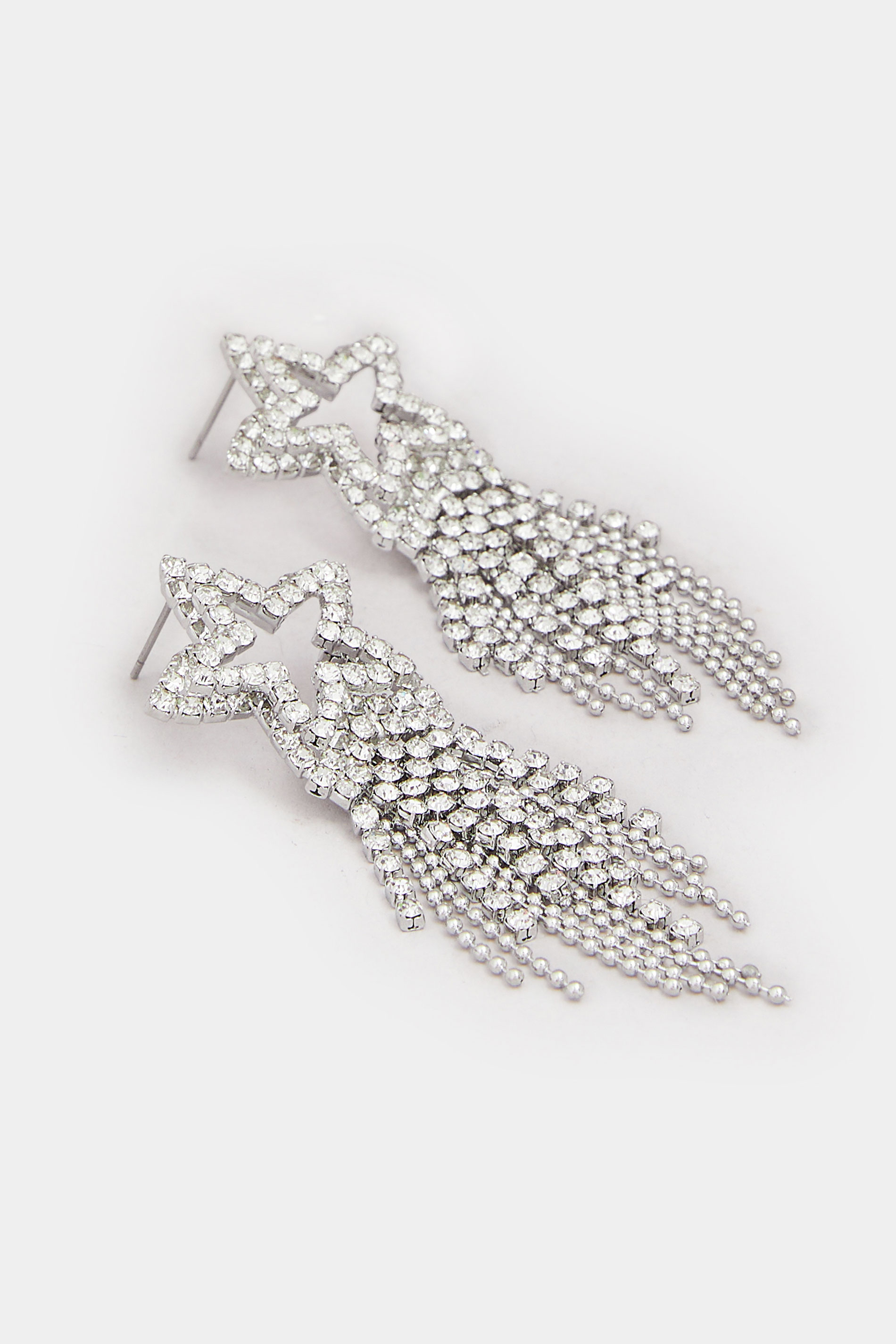 Silver Tone Star Diamante Tassel Earrings | Yours Clothing 3