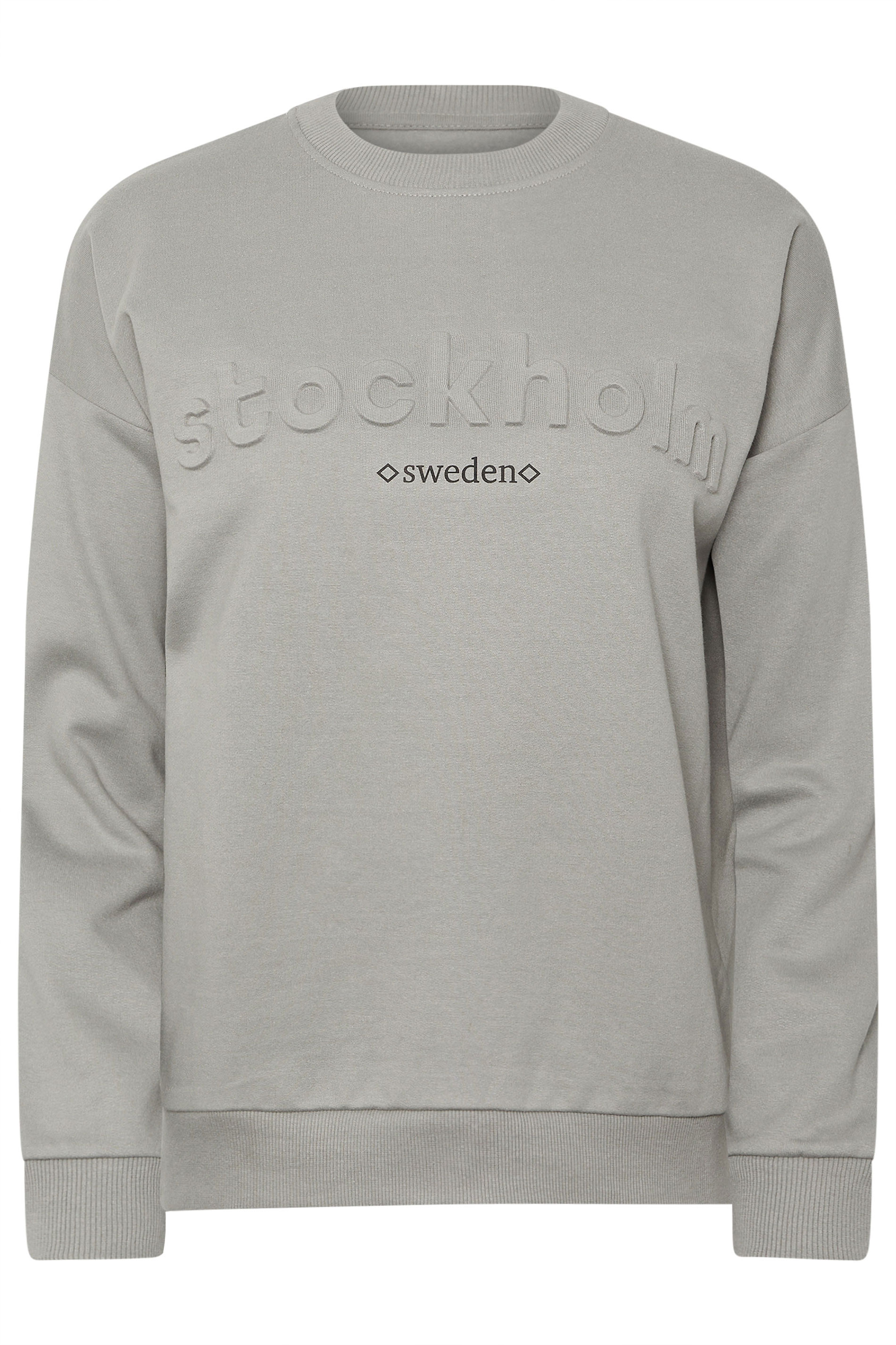PixieGirl Petite Women's Grey 'Stockholm' Slogan Embossed Sweatshirt | PixieGirl 7