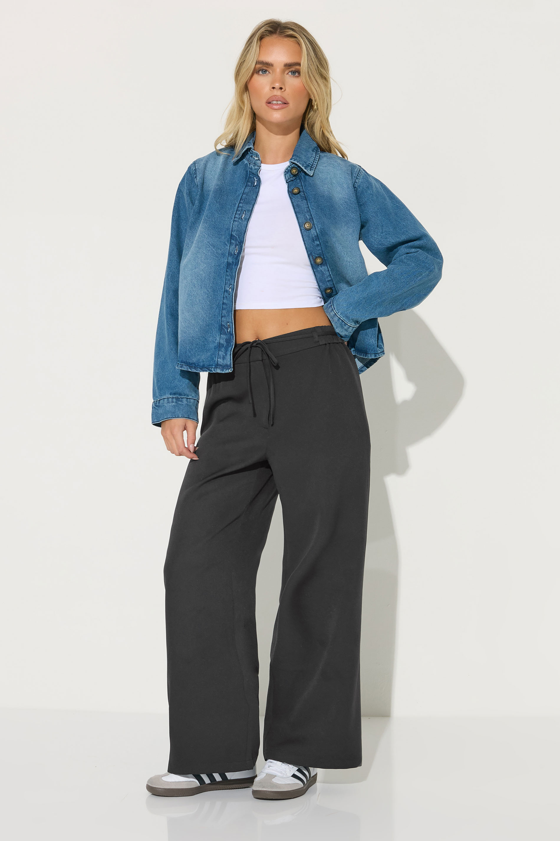 PixieGirl Petite Women's Black Tie Pinktuck Trousers | PixieGirl 1