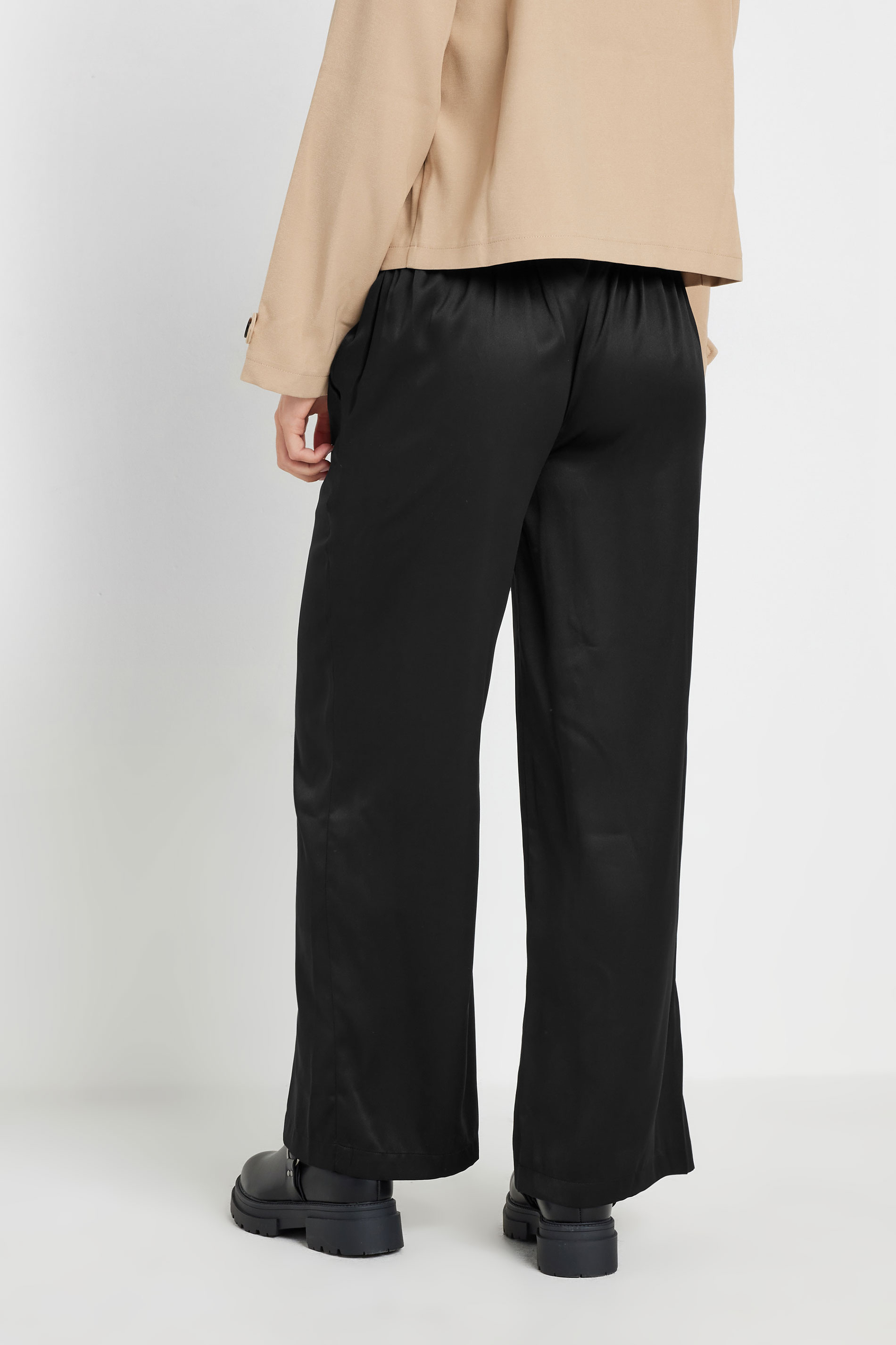 PixieGirl Petite Women's Black Satin Wide Leg Trousers | PixieGirl 3