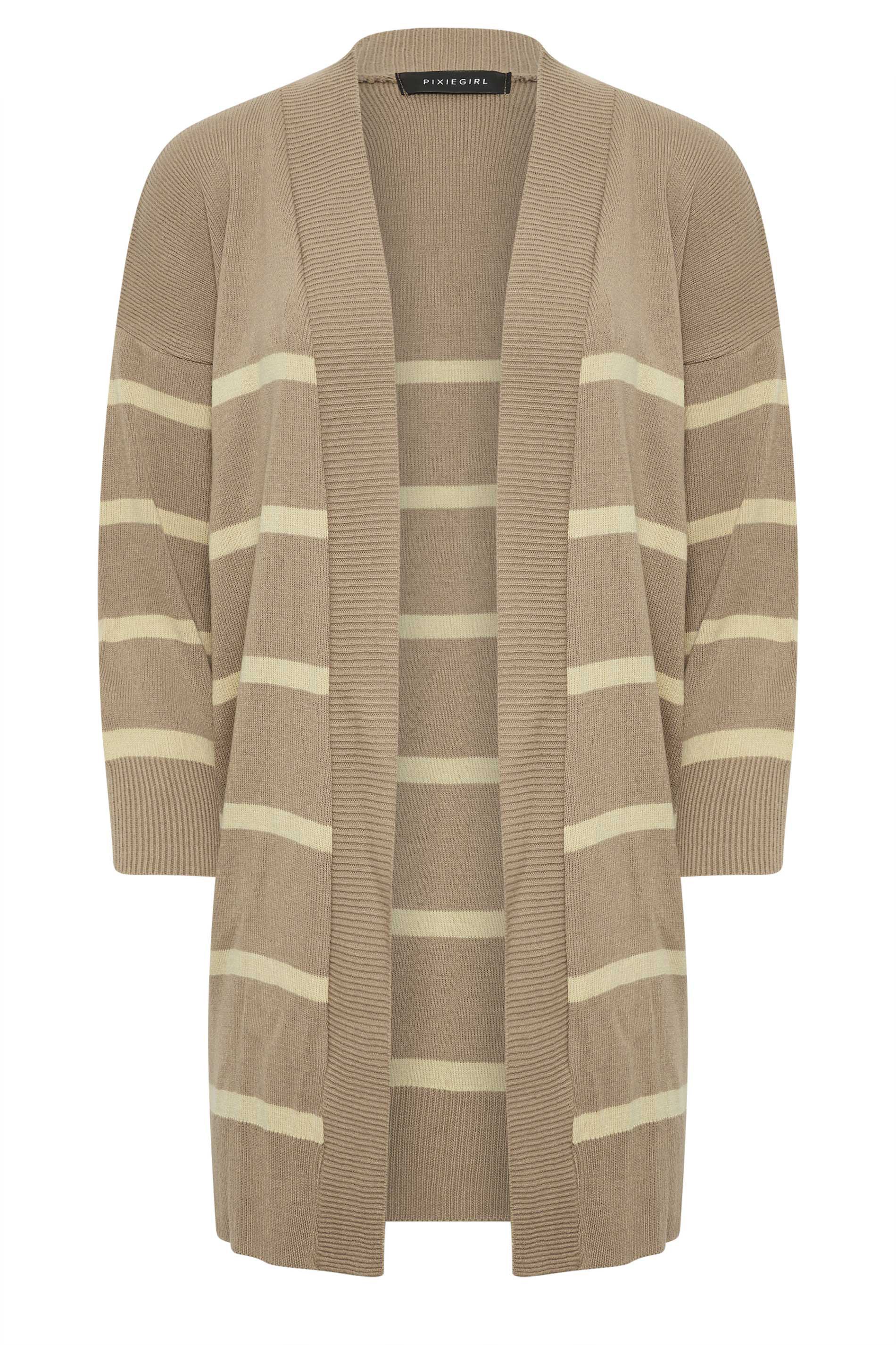 PixieGirl Beige Brown Stripe Midi Cardigan | PixieGirl 5