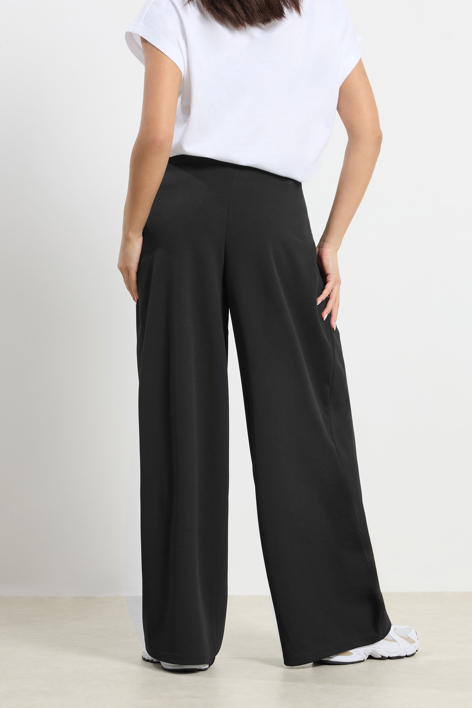 PixieGirl Petite Women's Black Wrap Pleated Wide Leg Trousers | PixieGirl  3