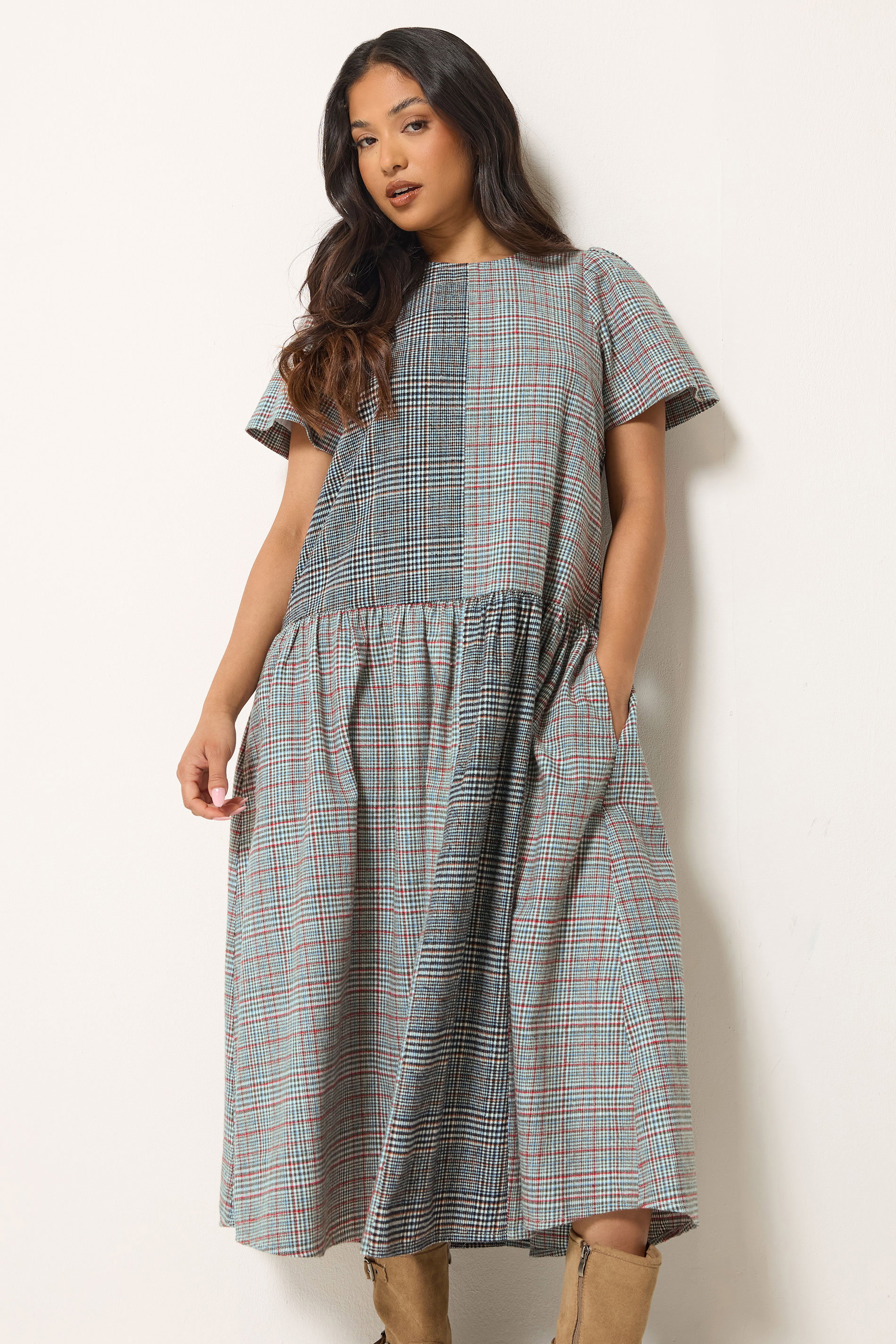 Pixiegirl Women's Grey Petite Check Patchwork Brushed Maxi Dress Size 10
