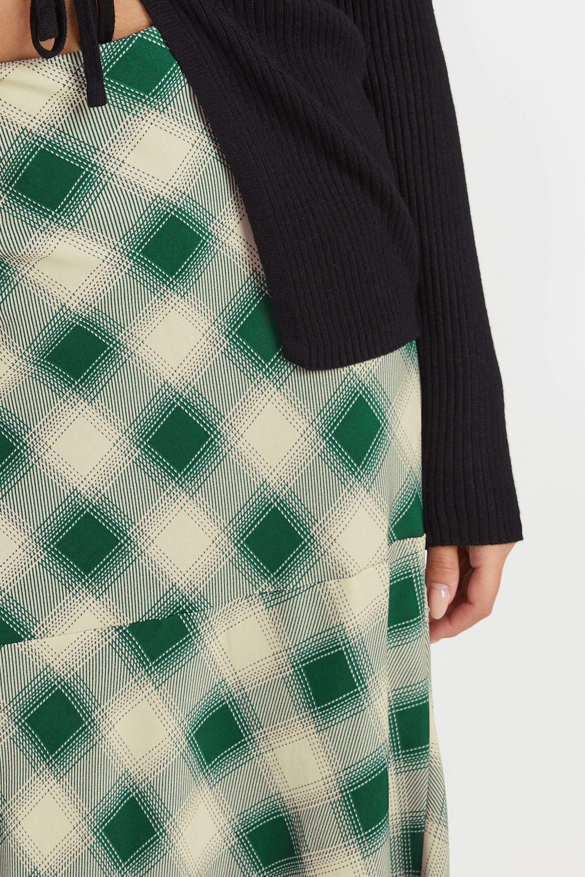 PixieGirl Petite Women's Dark Green Blurred Check Maxi Skirt | PixieGirl 4