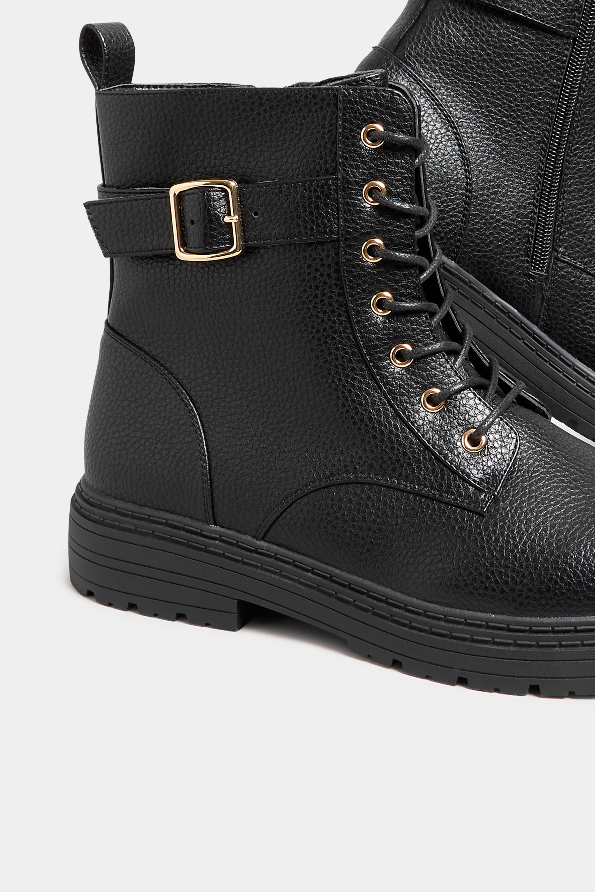 Black Buckle Lace Up Ankle Boots In Wide E Fit & Extra Wide EEE Fit | Yours Clothing 5