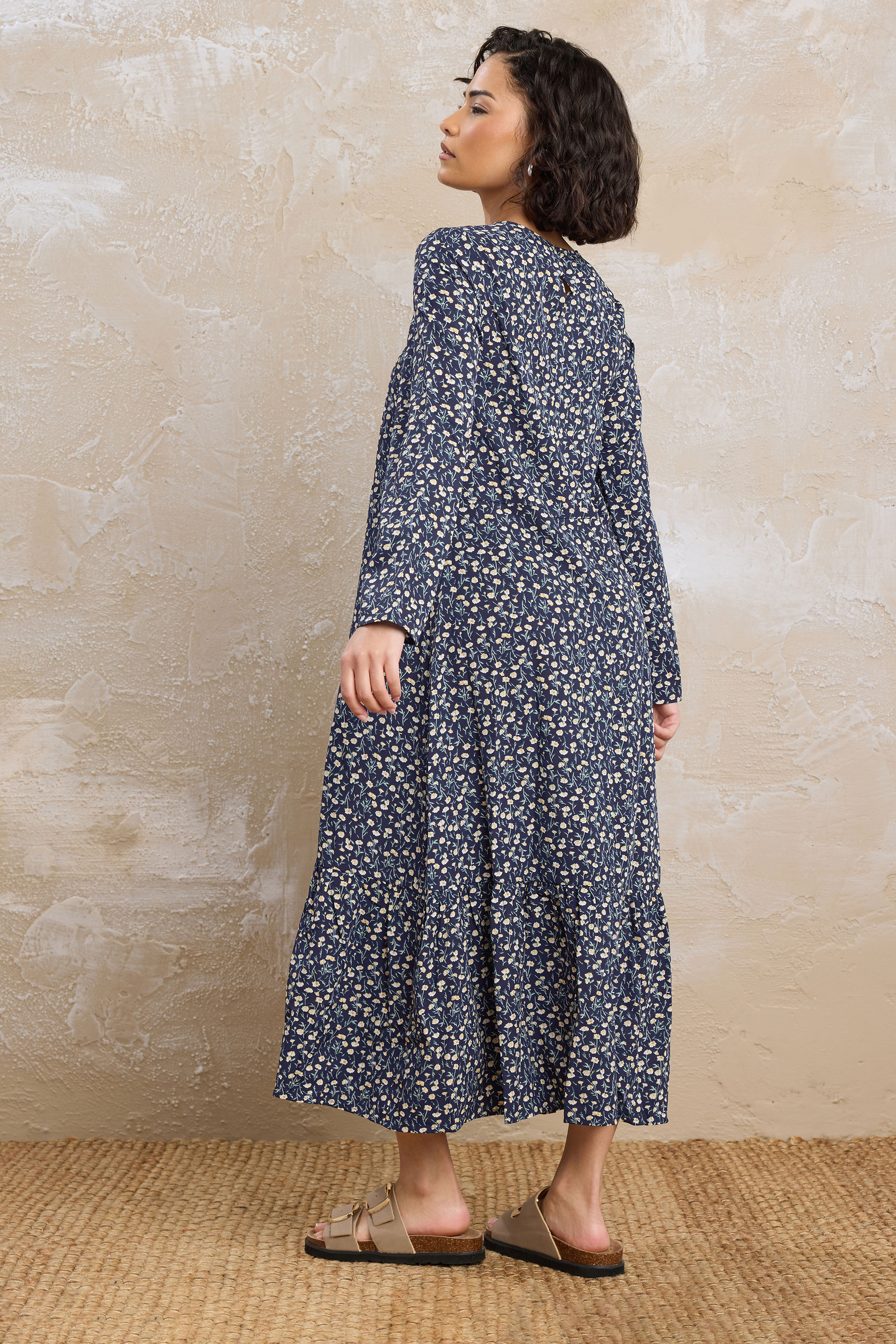 PixieGirl Petite Women's Navy Blue Floral Tiered Midaxi Dress | PixieGirl 4