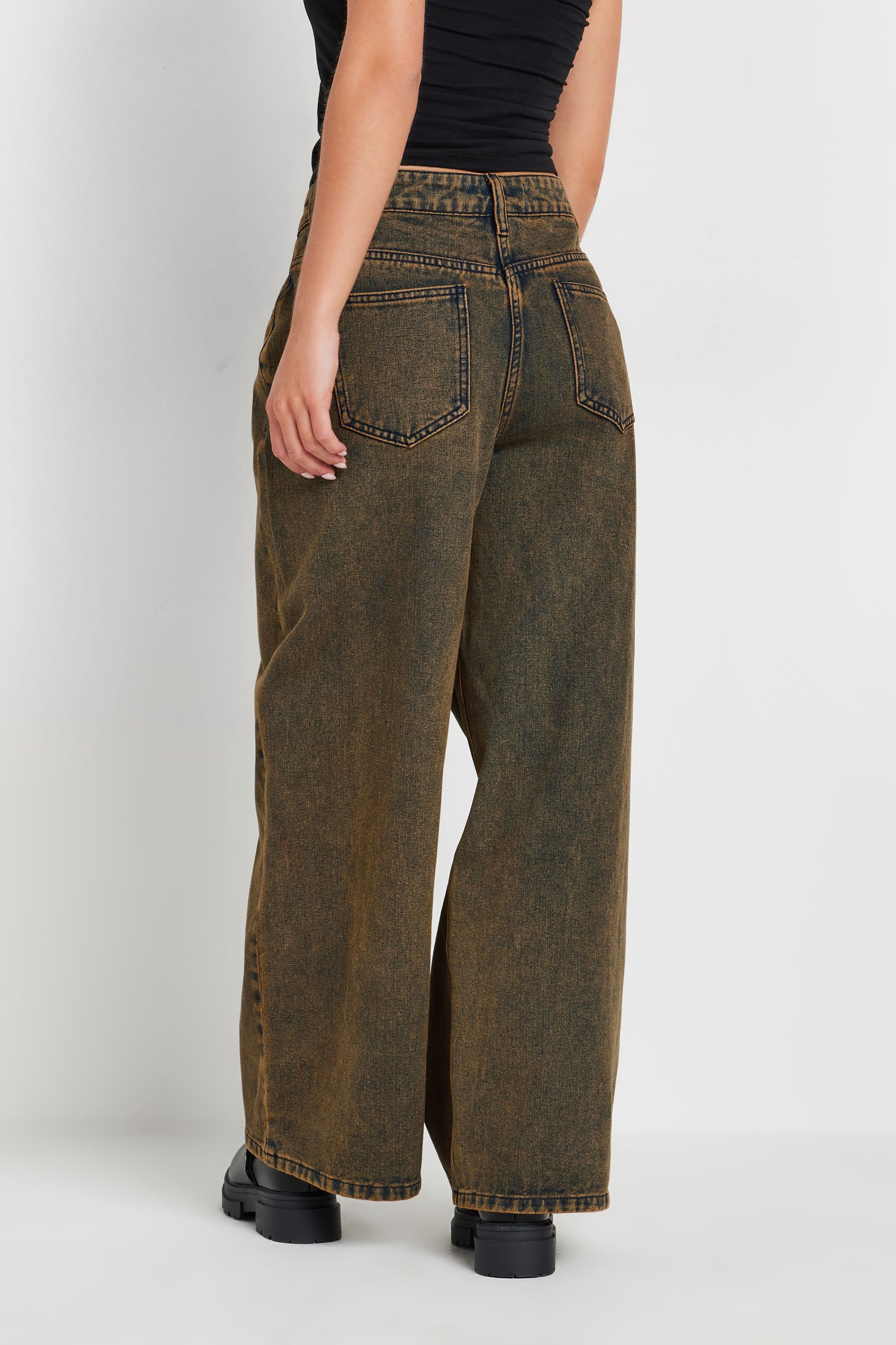 PixieGirl Petite Women's Brown Acid Wash Non-Stretch Wide Leg Jean | PixieGirl 3