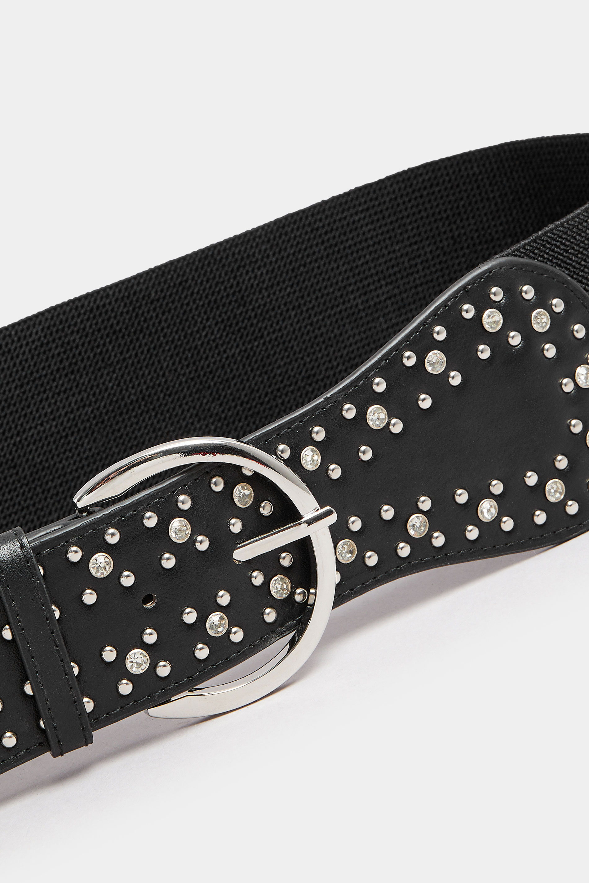 Black Diamante Wide Stretch Belt | Yours Clothing 3