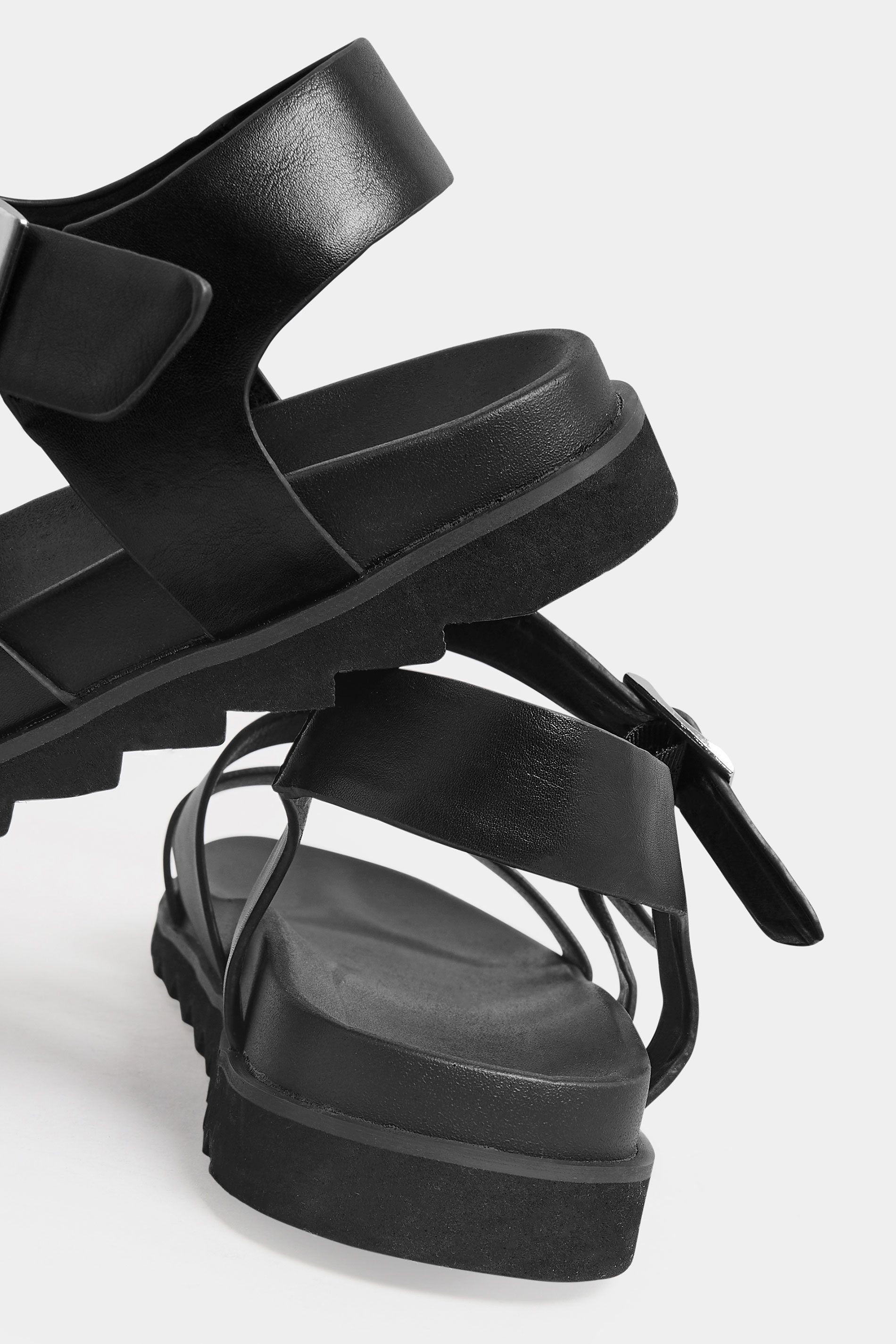 YOURS Black Footbed Buckle Sandals In Extra Wide Fit | Yours Clothing 4