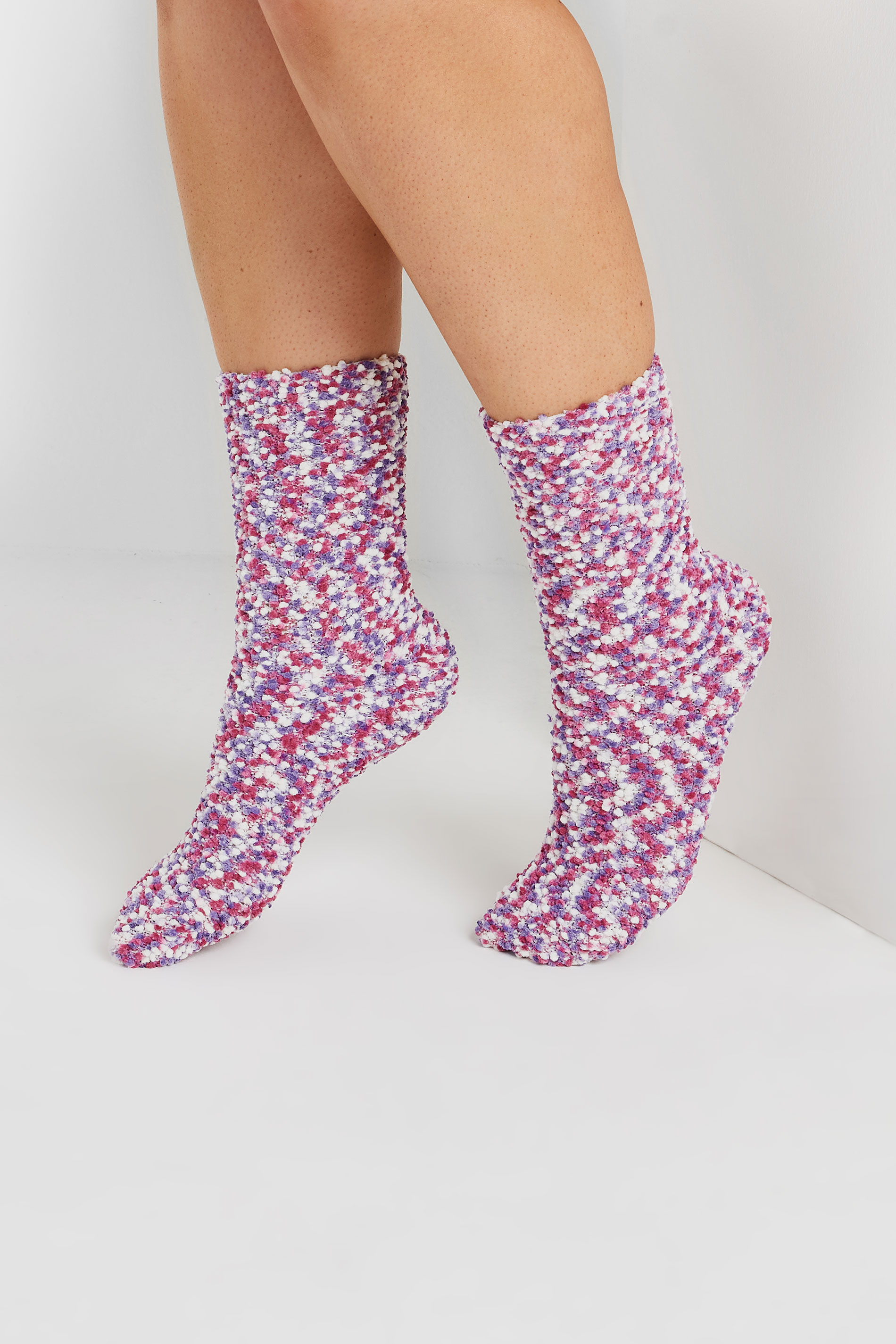 2 PACK Purple Fleece Ankle Socks | Yours Clothing 2