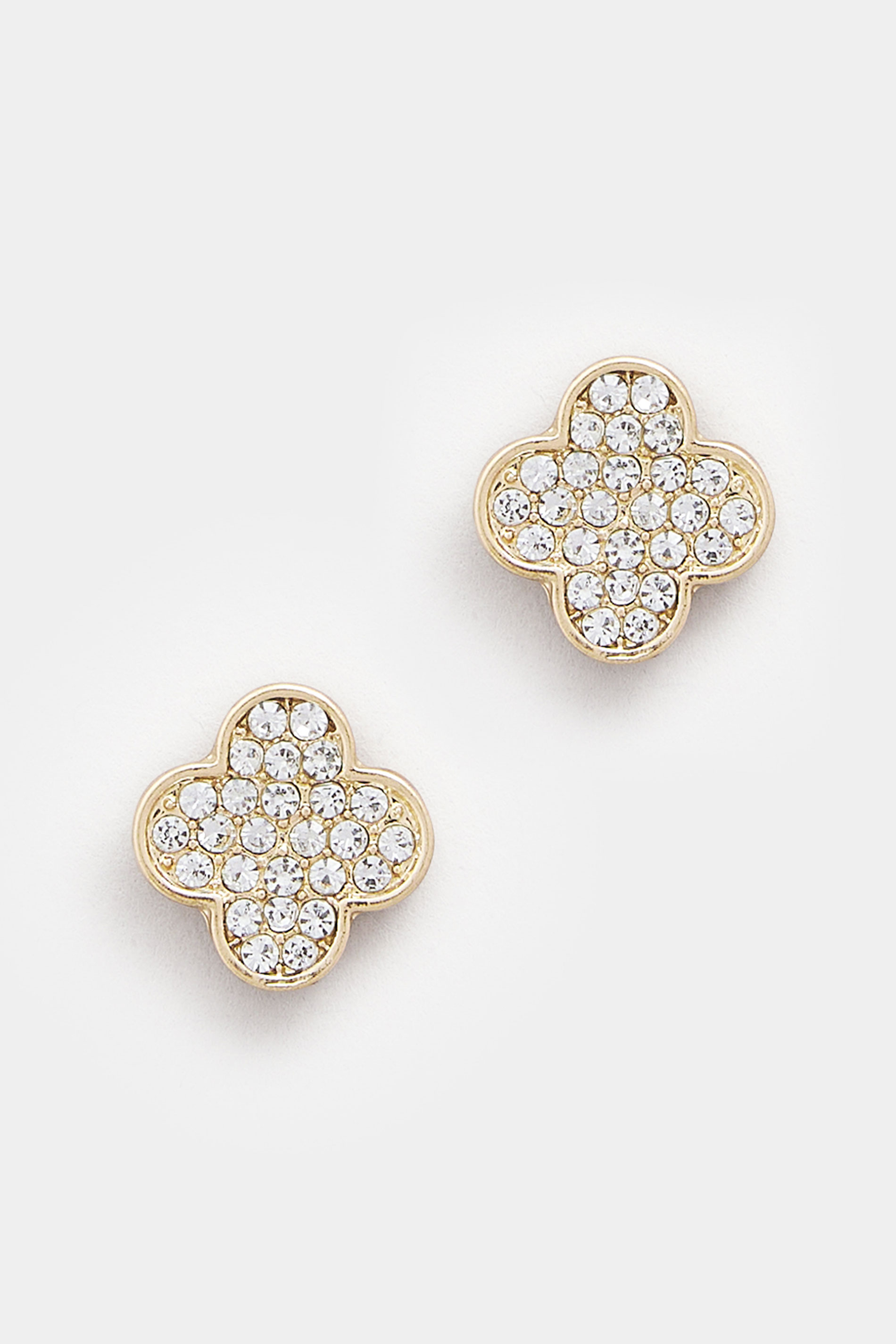 Gold Tone Clover Diamante Stud Earrings | Yours Clothing 2