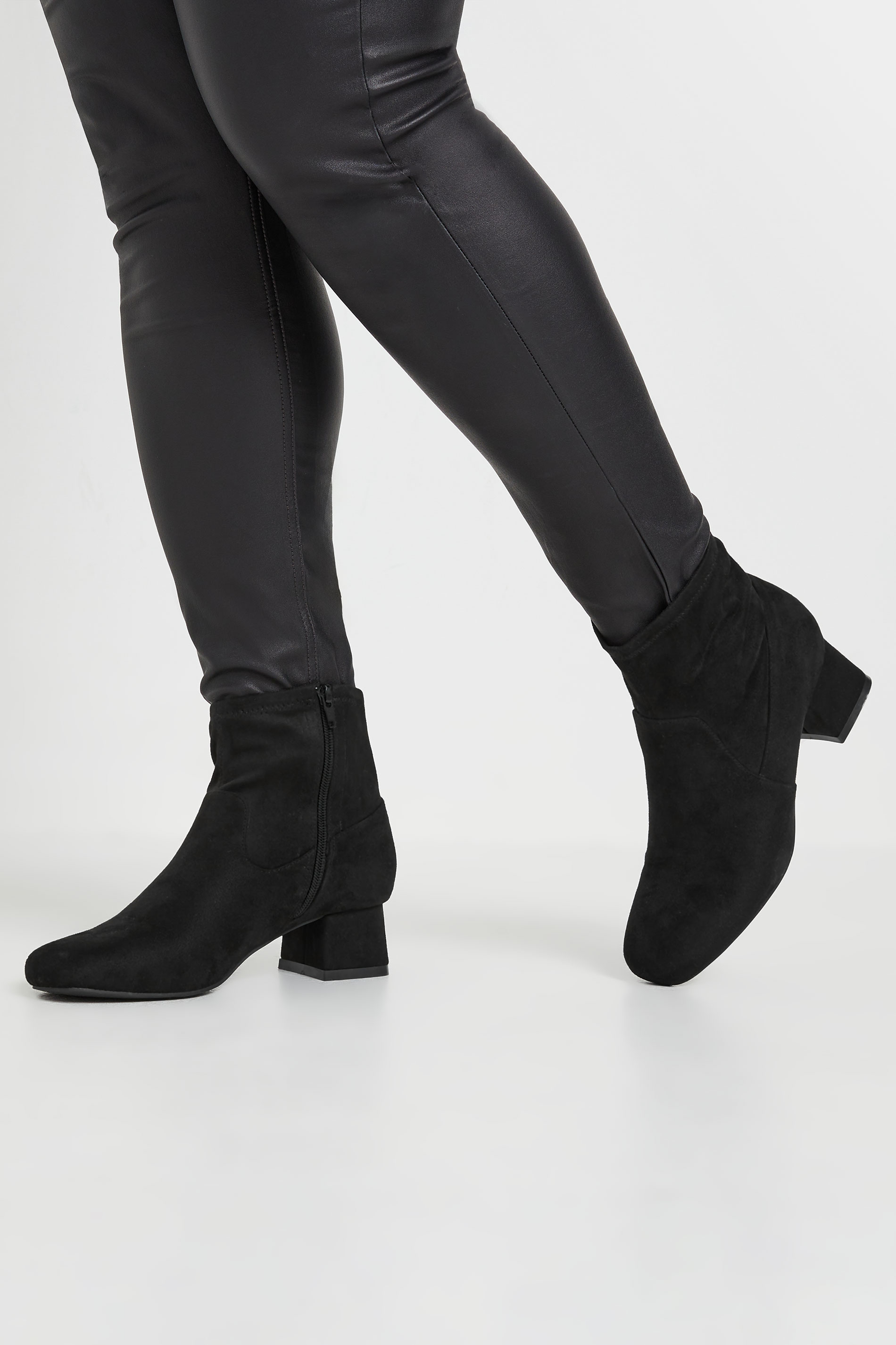 Black Faux Suede Block Heel Boots In Extra Wide EEE Fit | Yours Clothing  1