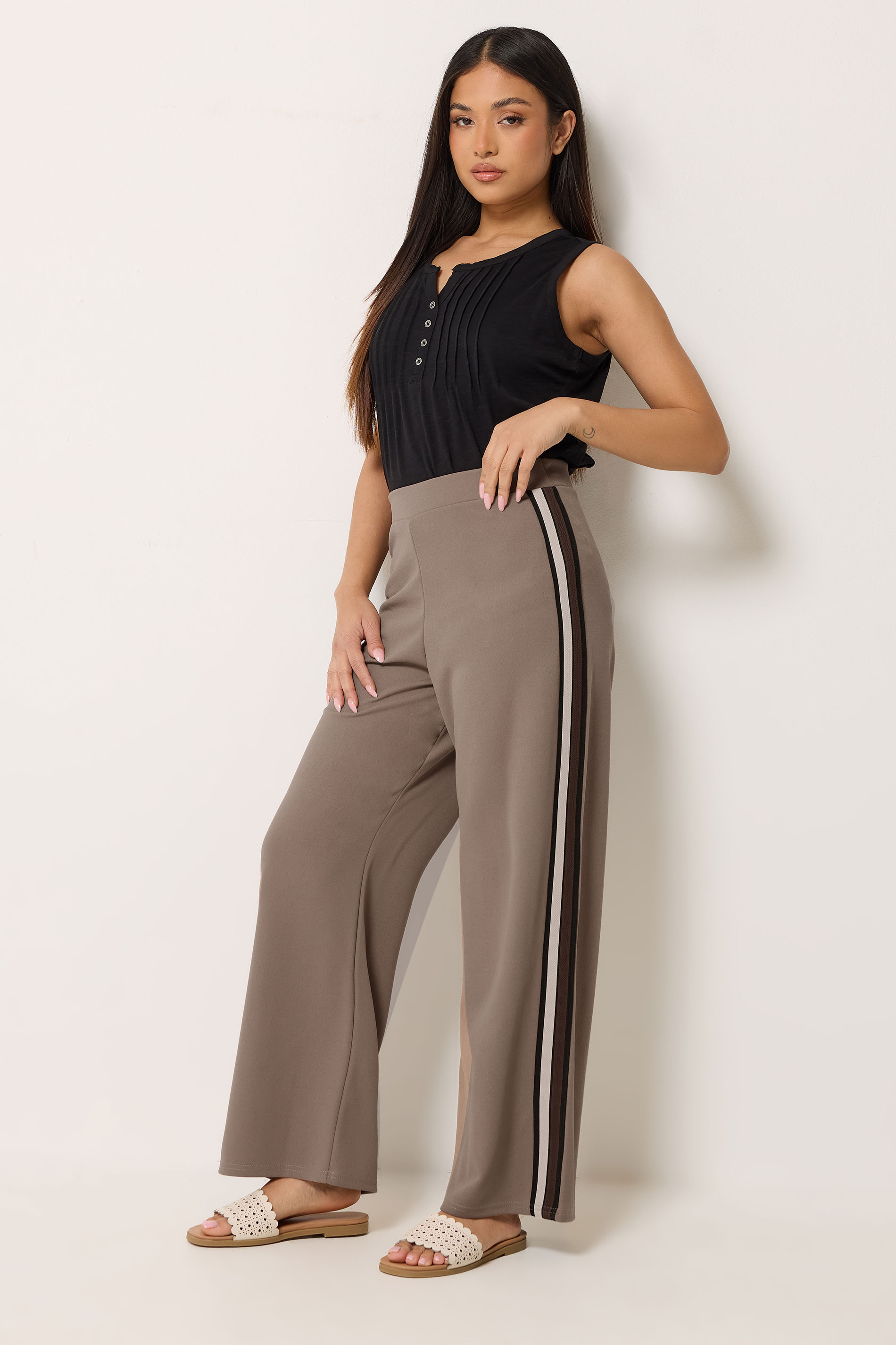 M&Co Petite Mocha Brown Side Stripe Trousers | M&Co 1
