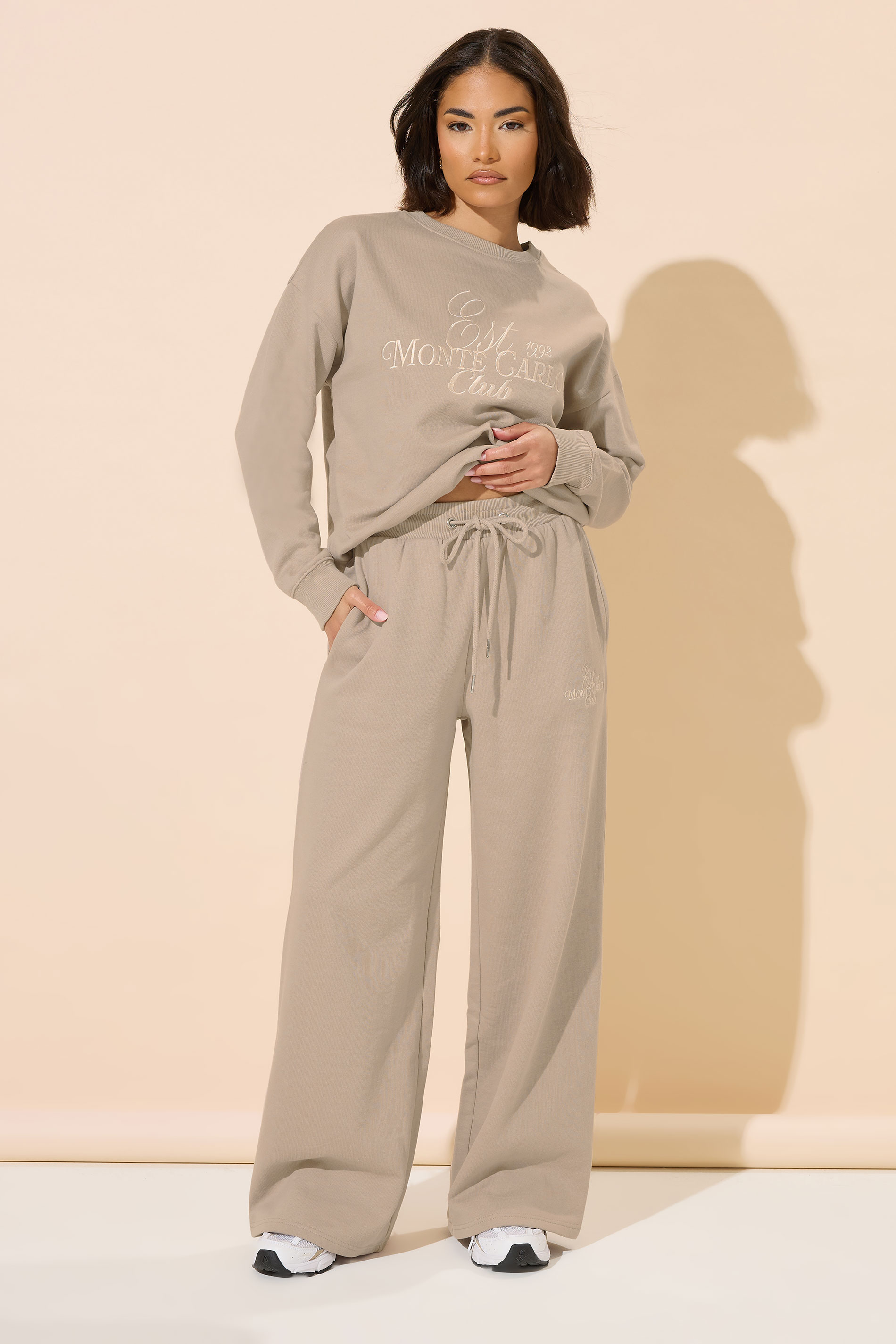 PixieGirl Petite Women's Stone Brown 'Monte Carlo' Embroidered Joggers | PixieGirl 2