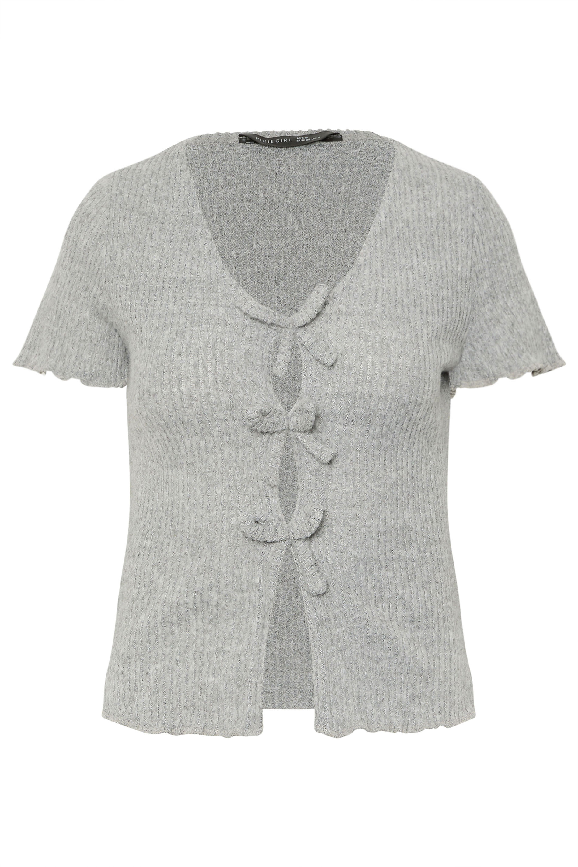 PixieGirl Petite Women's Grey Soft Touch Bow Front Top | PixieGirl 5