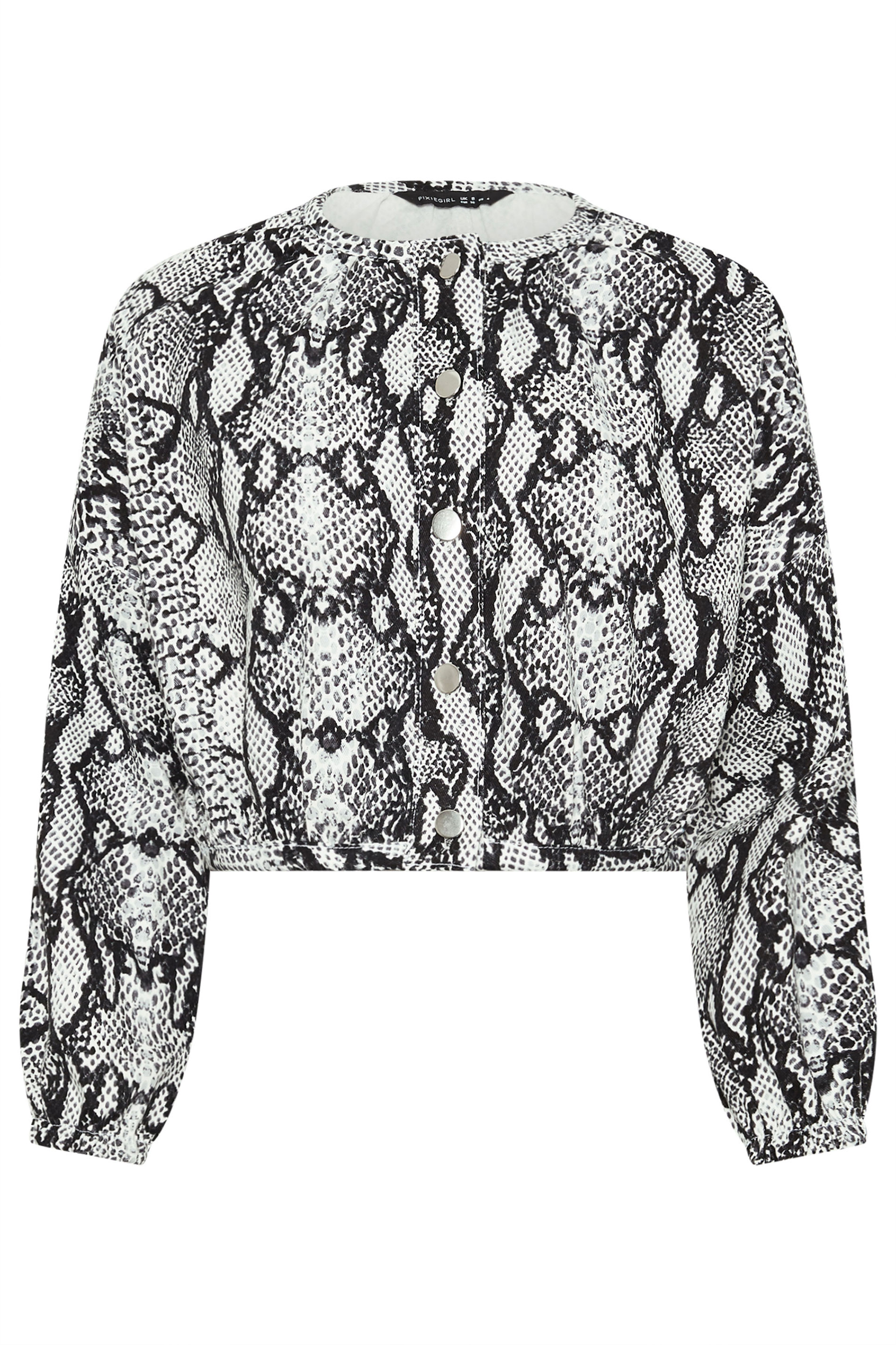 PixieGirl Petite Women's Grey Snake Print Denim Bomber Jacket | PixieGirl 6