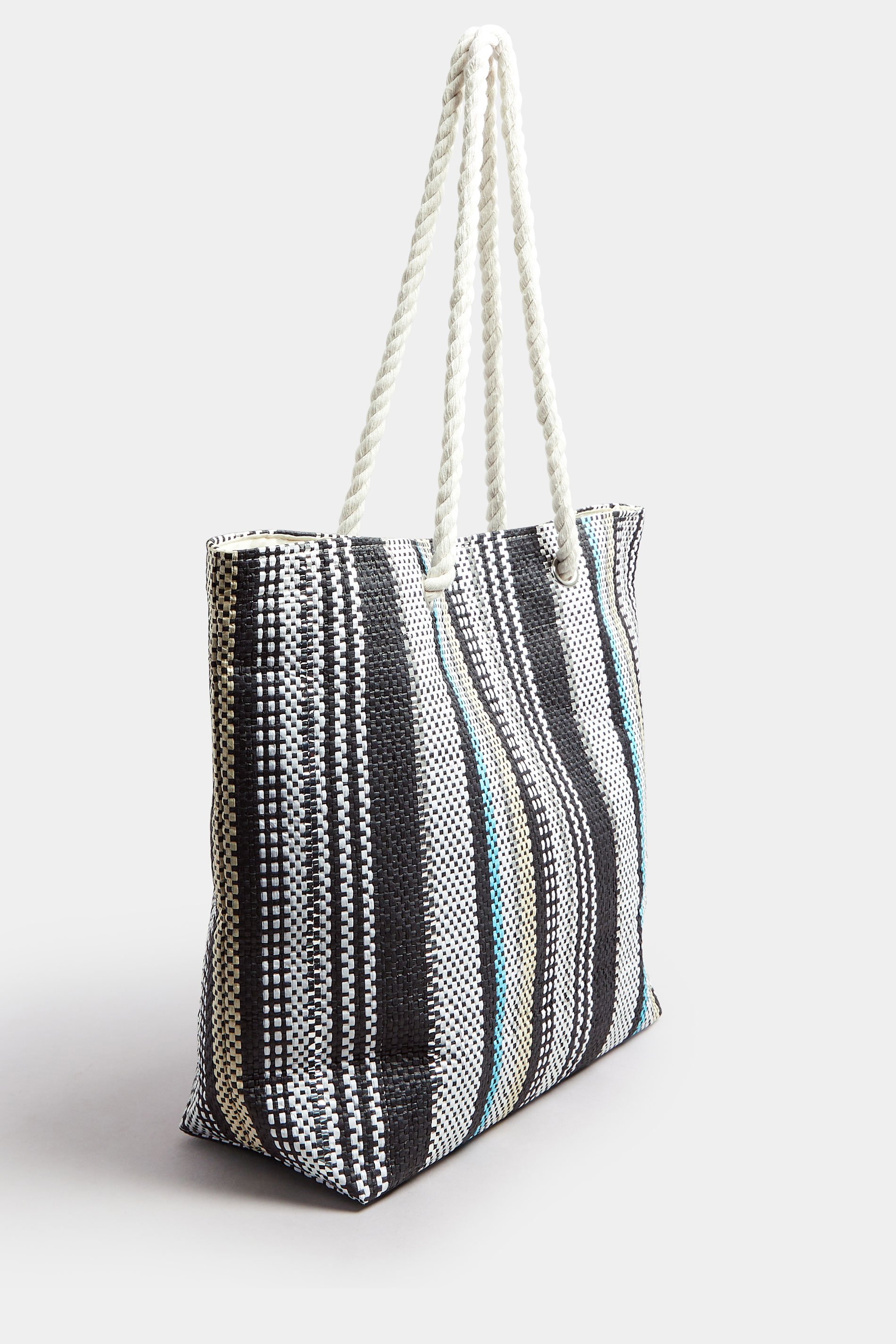 Black Woven Stripe Tote Bag | Yours Clothing 2