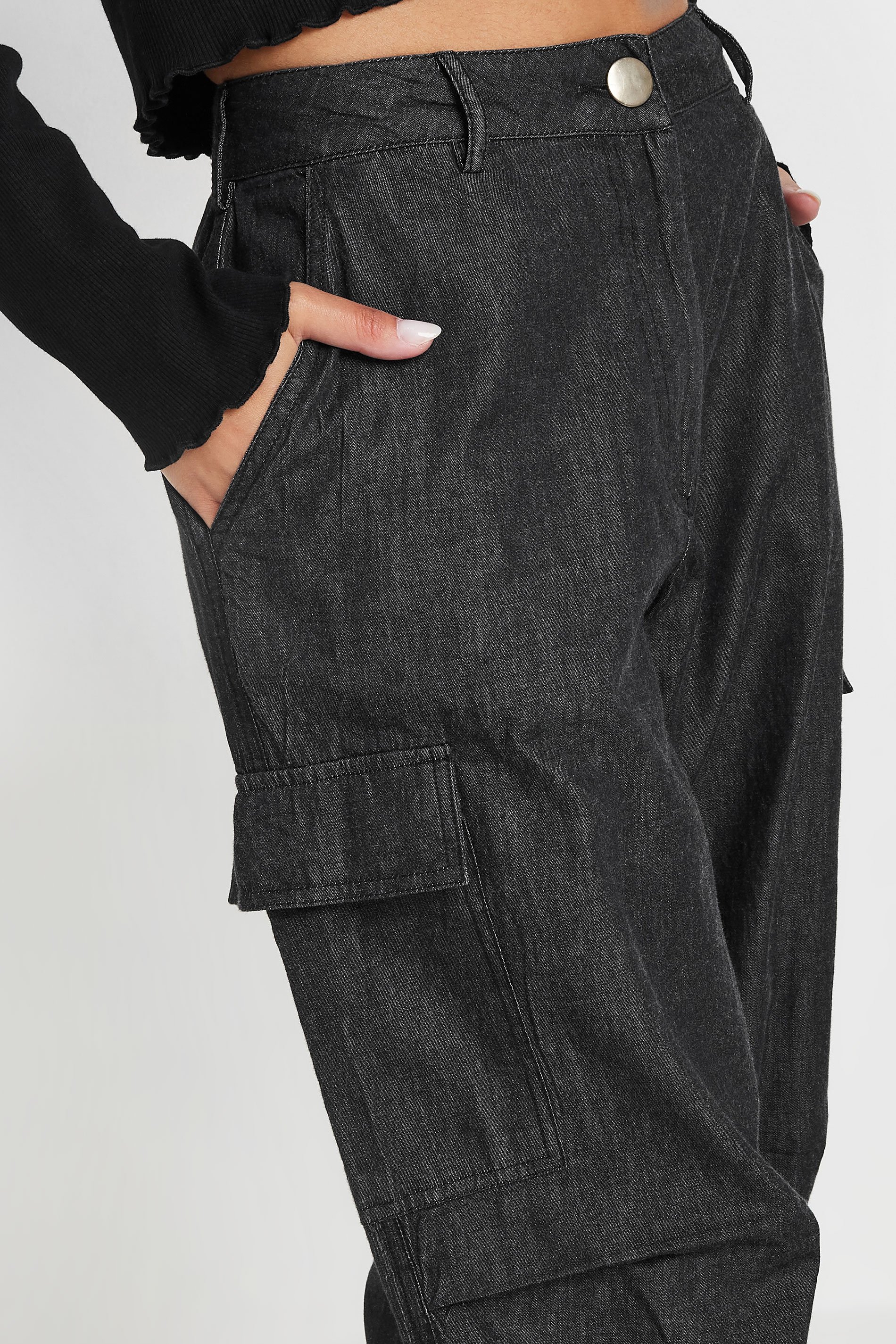 PixieGirl Black Washed Denim Parachute Trousers | PixieGirl 4