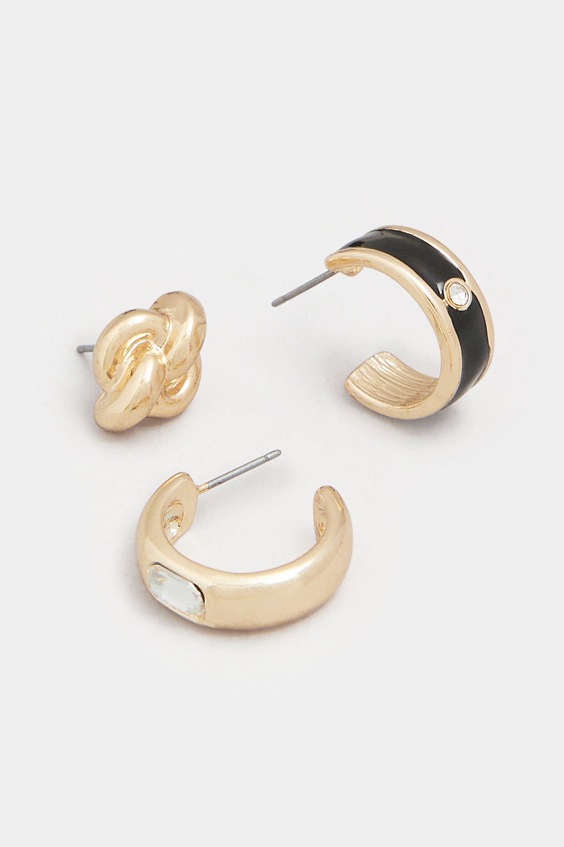 3 PACK Gold Tone Mixed Stud & Hoop Earring Set | Yours Clothing 4