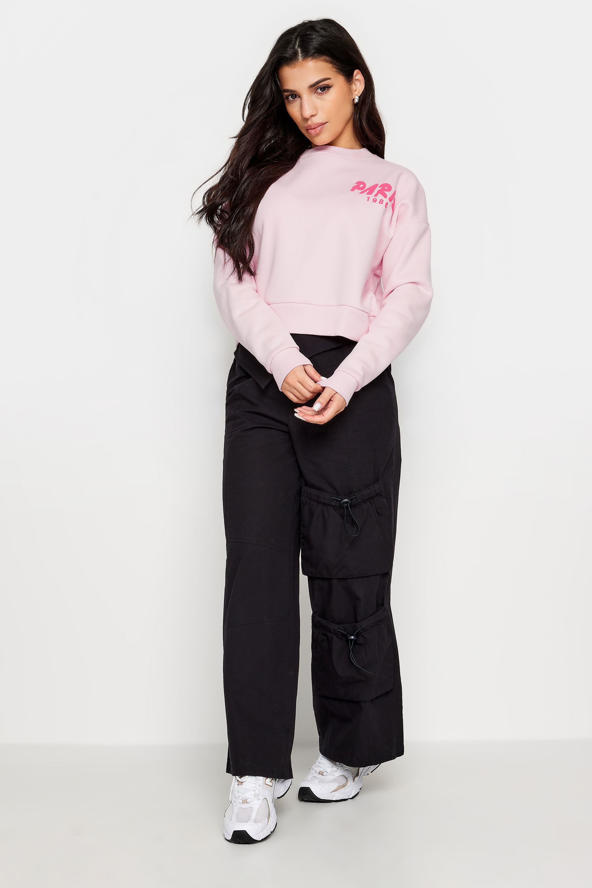 PixieGirl Petite Womens Pink 'Paris' Slogan Cropped Sweatshirt | PixieGirl 4