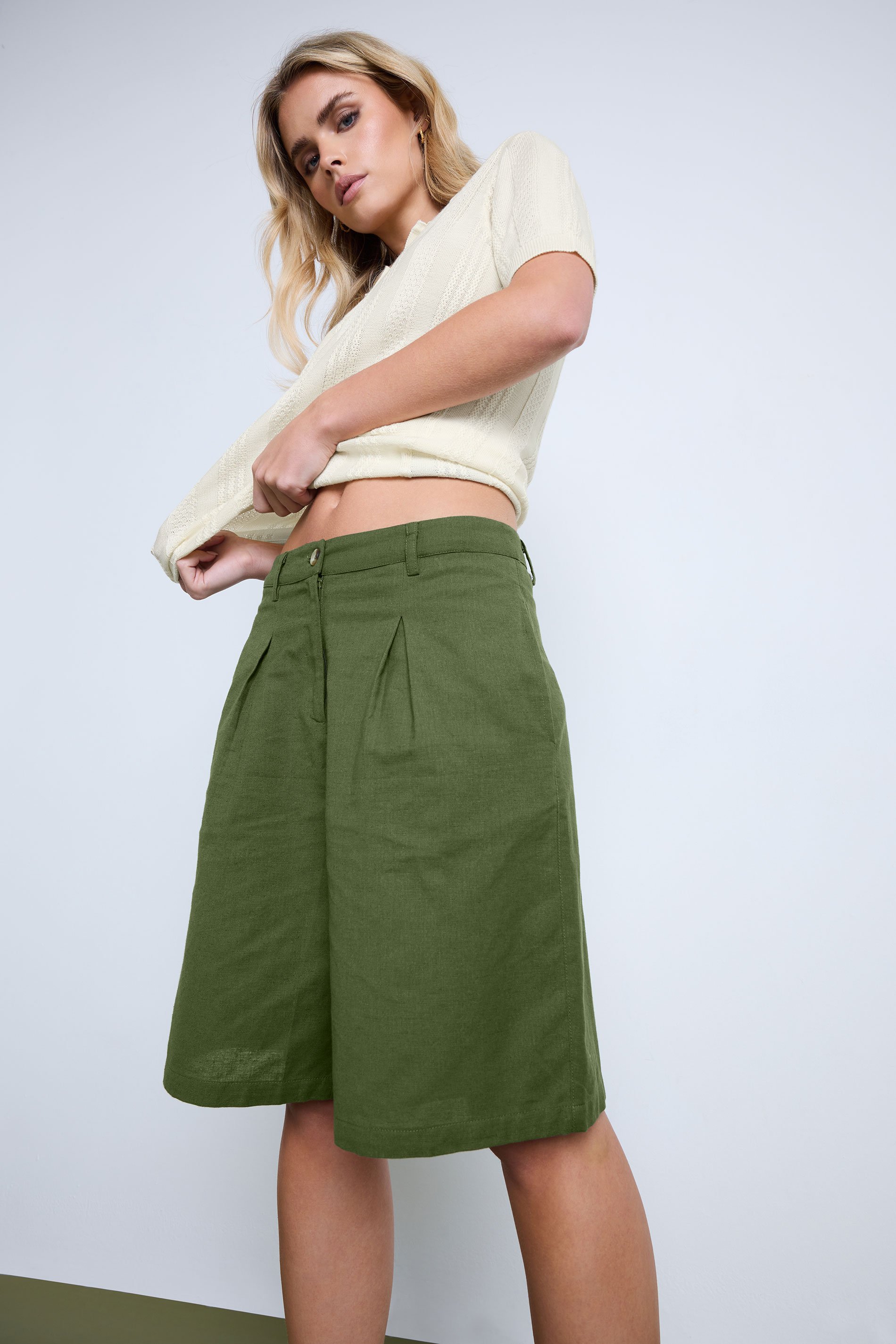 ショートパンツ JIL SANDER Linen bermuda shorts Green Raccontami stretch linen blend Bermuda shorts for women