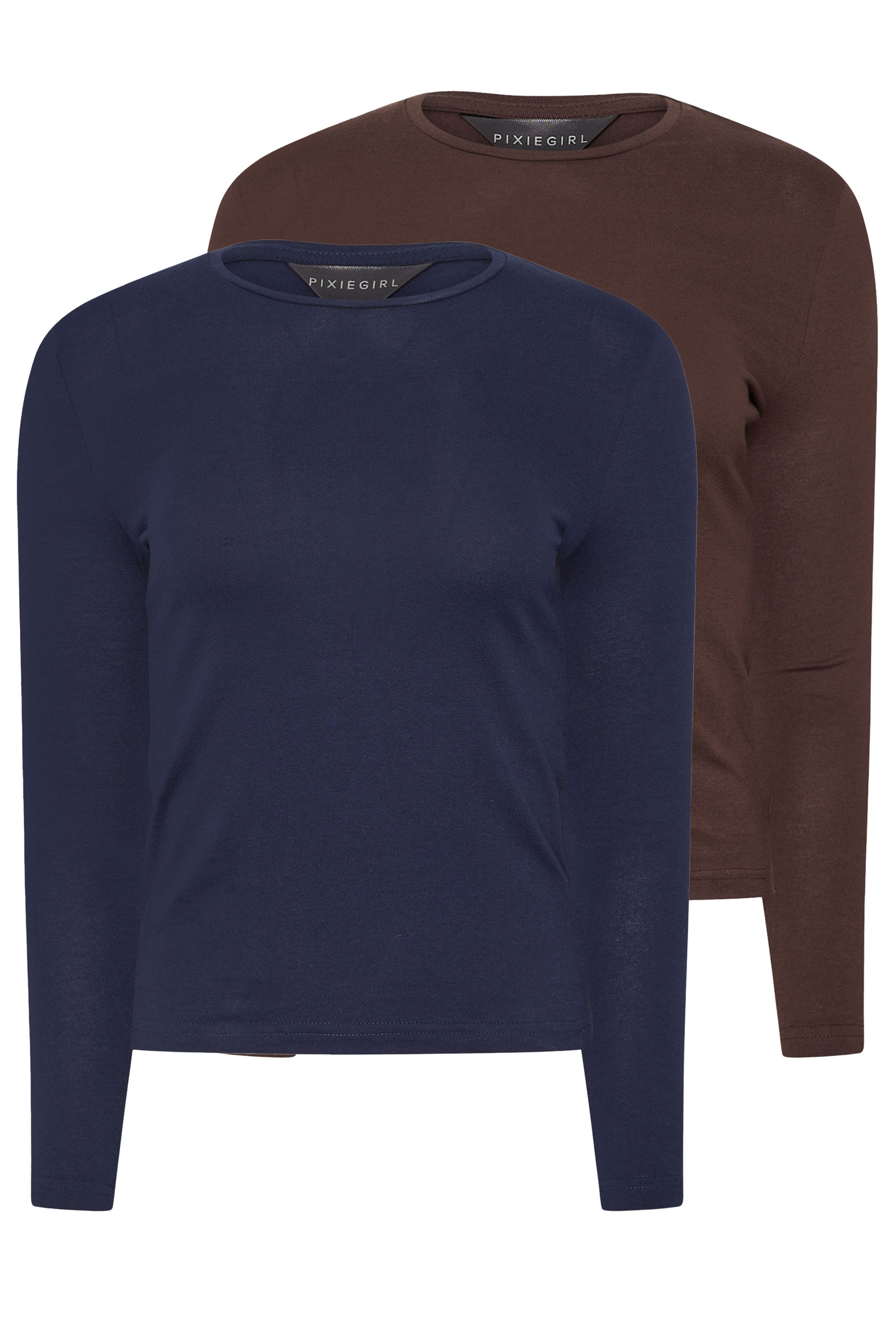 PixieGirl Petite Womens 2 PACK Chocolate Brown & Navy Blue Cotton T-Shirts | PixieGirl 7