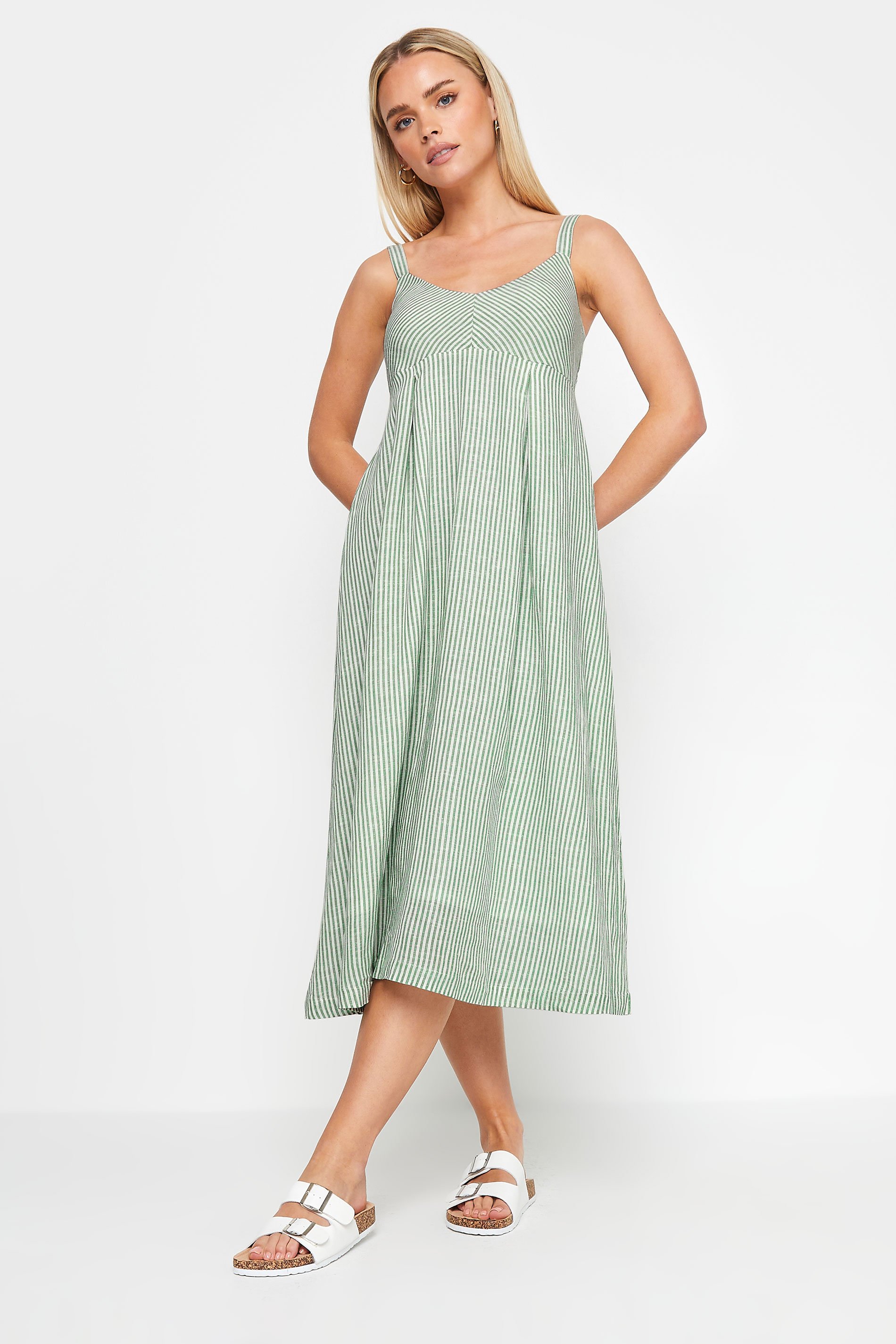 PixieGirl Green Striped Cotton Midi Slip Dress | PixieGirl 2