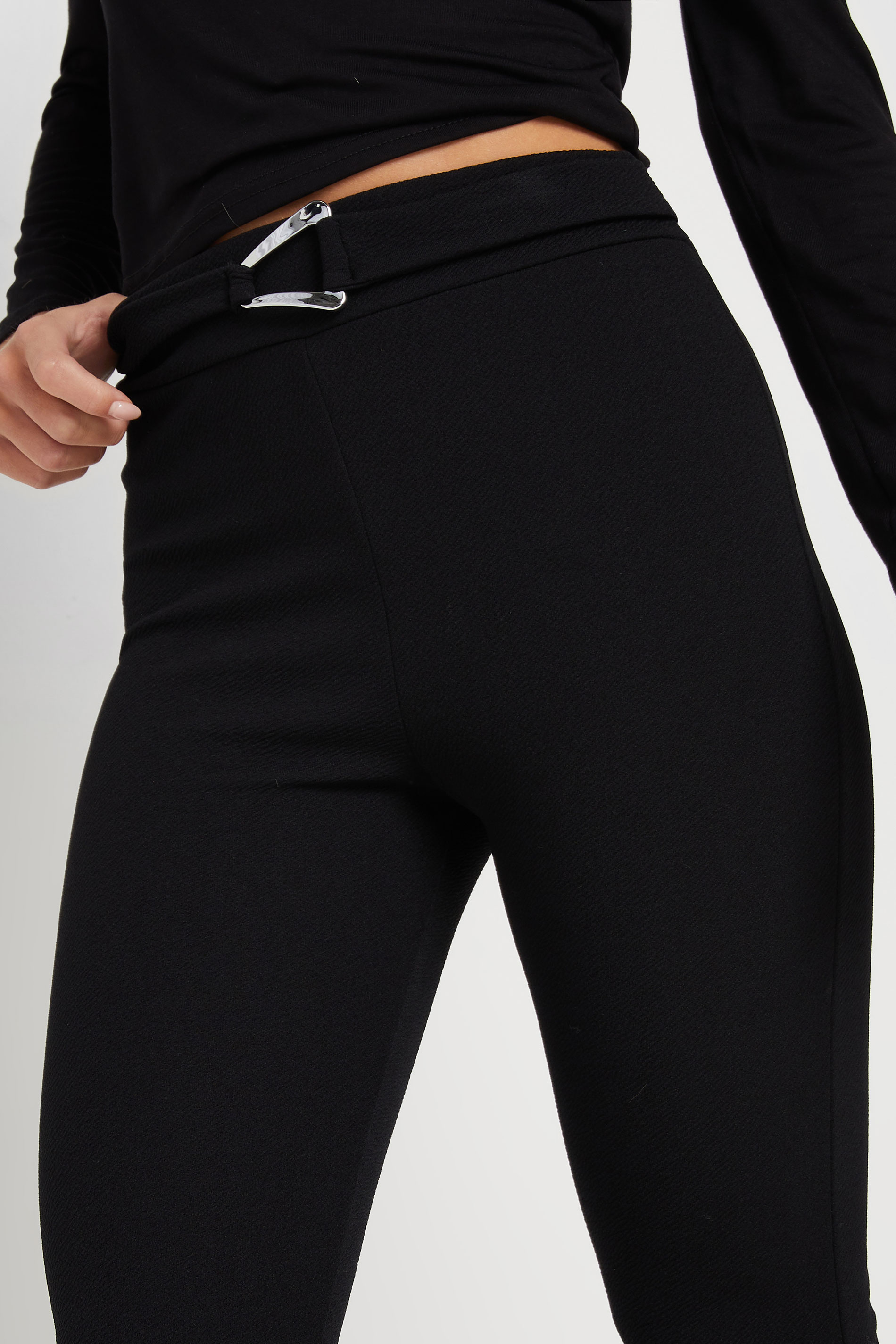 PixieGirl Black Buckle Kickflare Trousers | PixieGirl  4