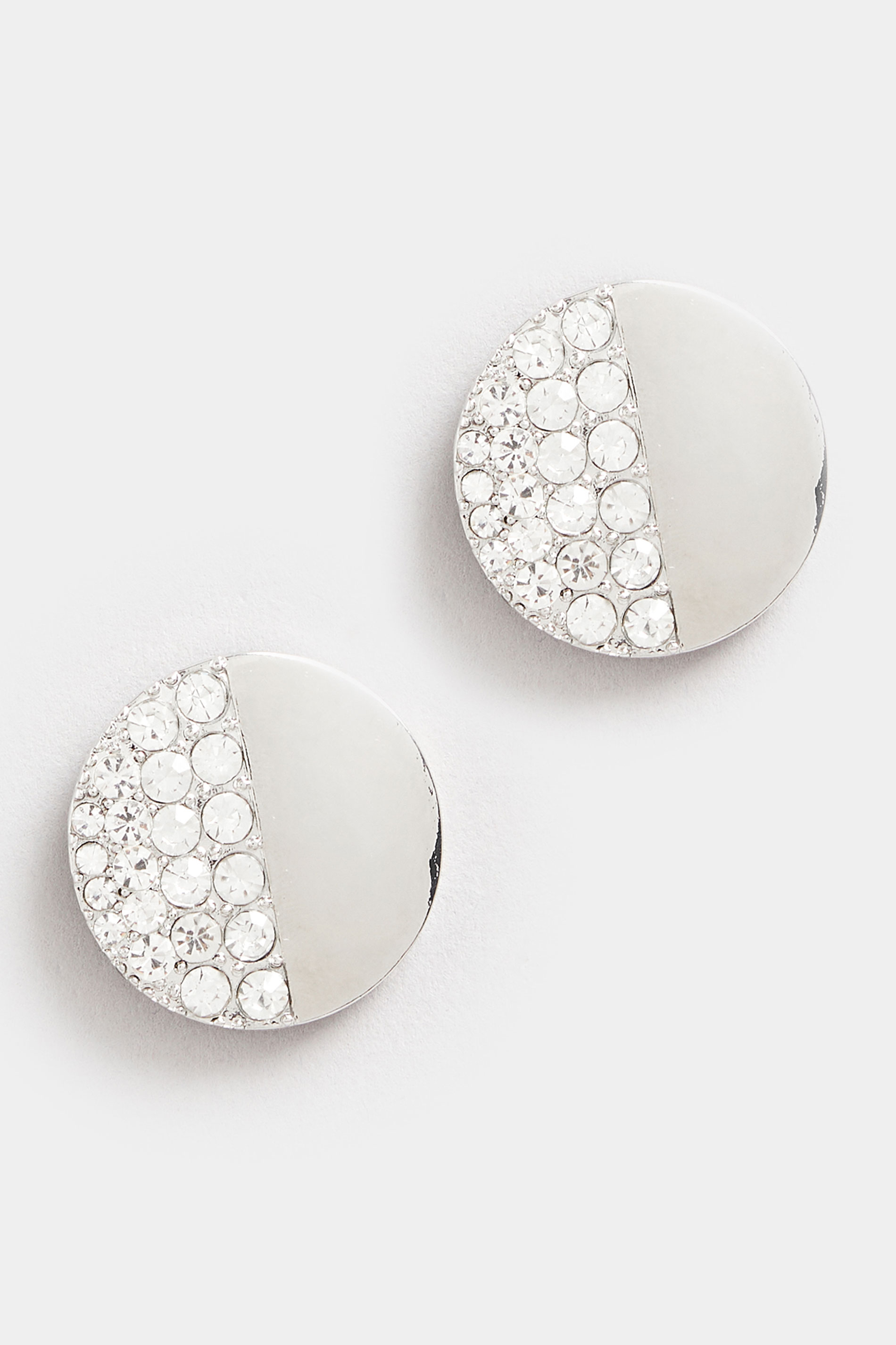 Silver Tone Diamante Disc Earrings | Yours Clothing  2
